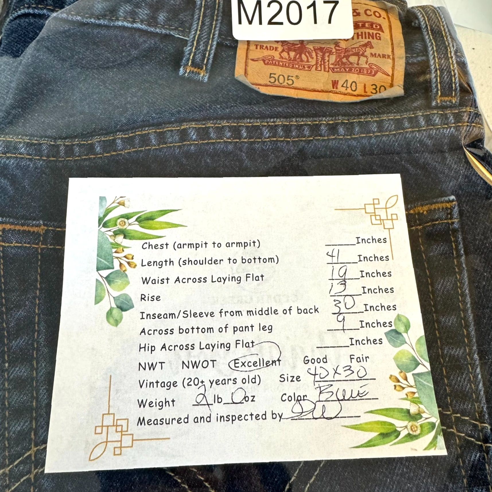 Levi's VINTAGE Levis 505 Jeans Mens 40x30 Blue Denim Regular Fit Straight Leg Classic Size US 40 / EU 56 - 7 Thumbnail