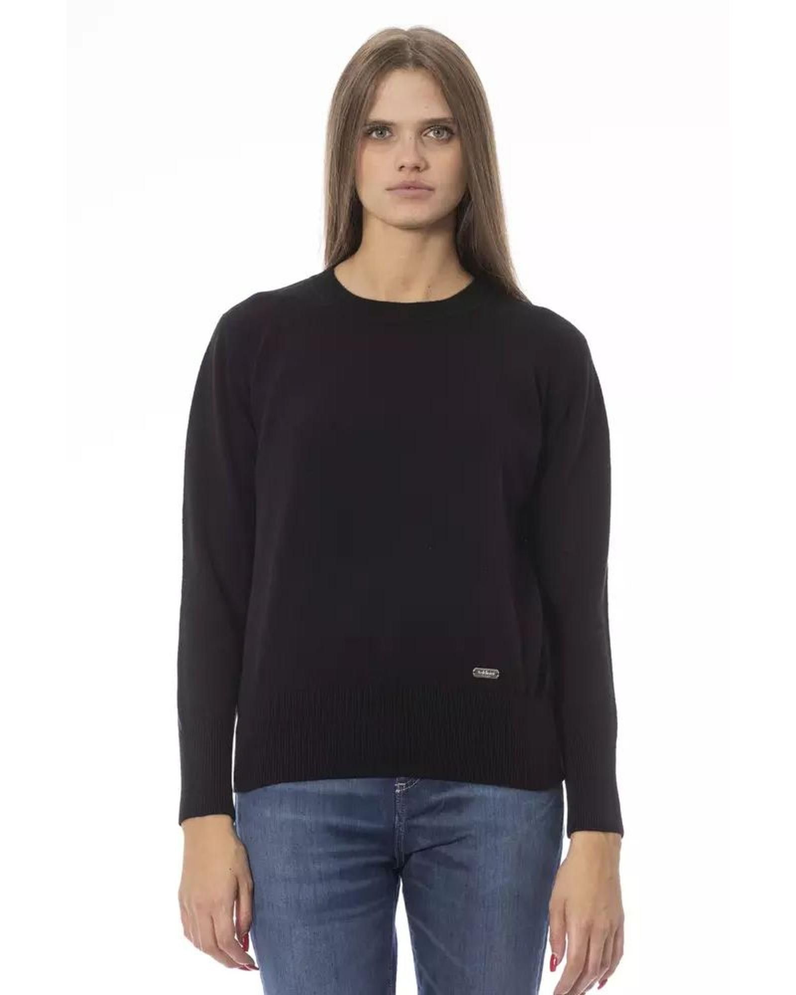 image of Baldinini Wool Crew Neck Sweater in Black, Women's (Size XL)