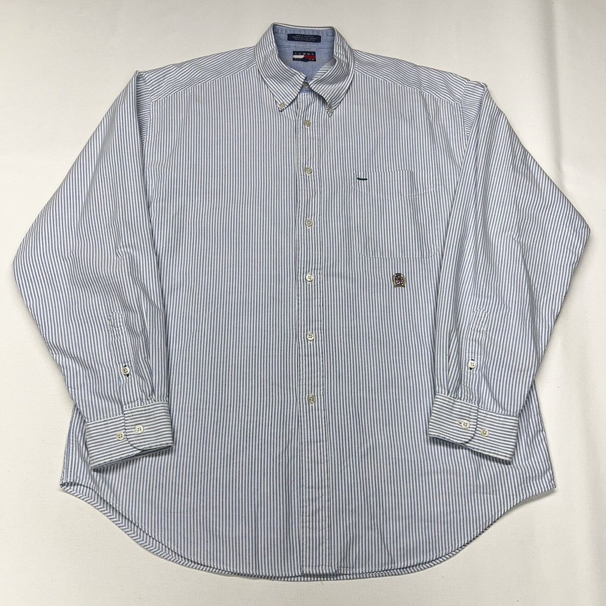 Tommy Hilfiger × Vintage VTG Tommy Hilfiger Button Down Shirt White Blue Striped Size US L / EU 52-54 / 3 - 1 Thumbnail