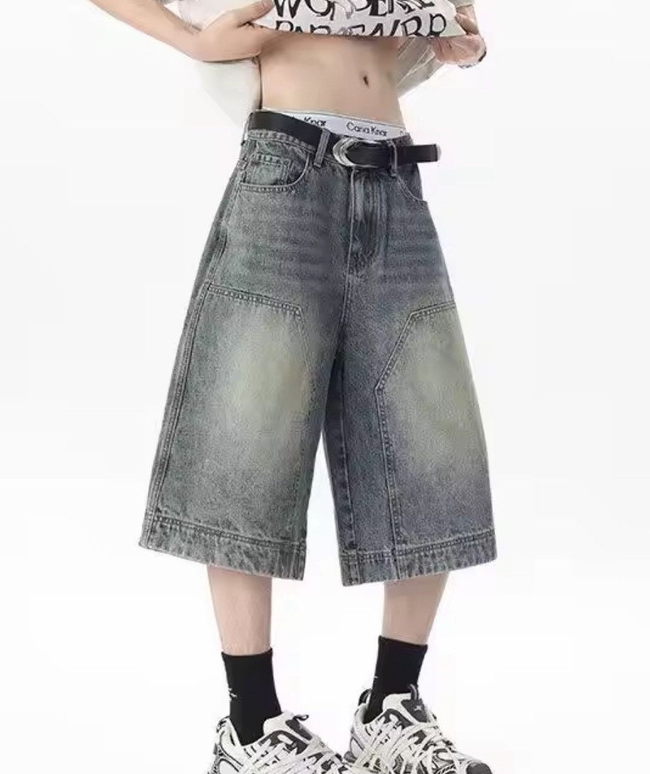Japanese Brand Double knee Denim Jorts Vintage Style Baggy Hip Hop Party Size US 31 - 4 Thumbnail