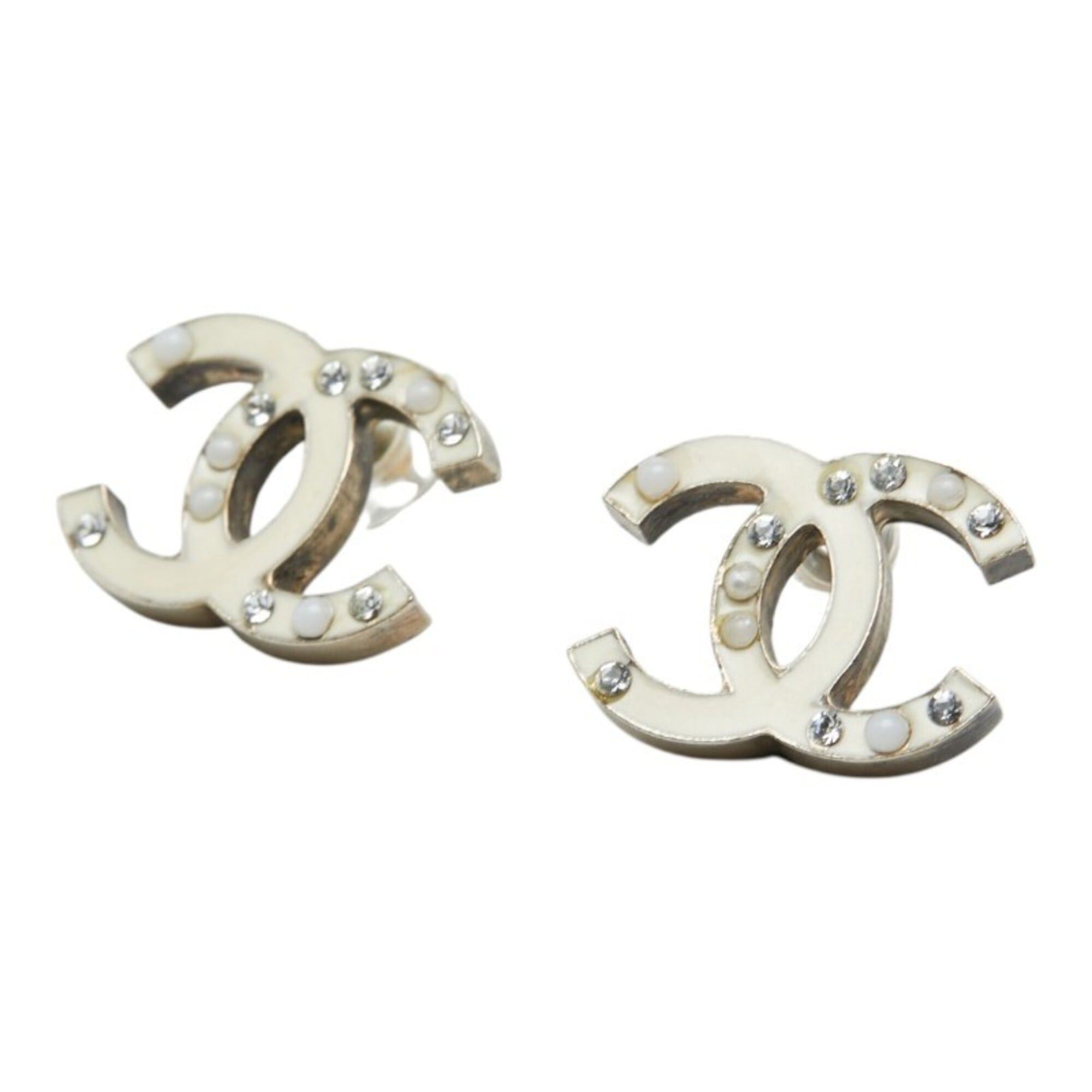Chanel Chanel Coco Mark Rhinestone Faux Pearl Earrings with Charms, Metal, Women's CHANEL Size ONE SIZE - 1 Thumbnail