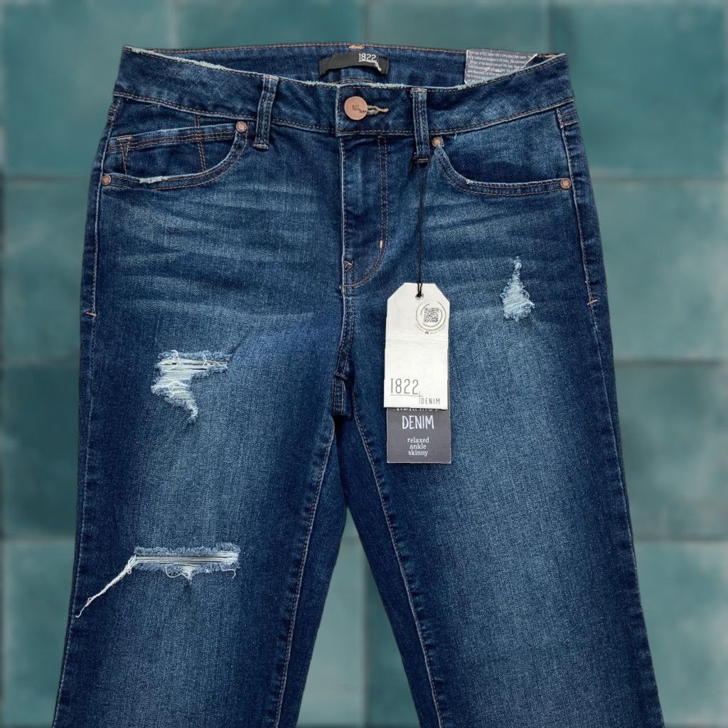 Vintage 1822 Denim Jeans Womens 8 Blue Relaxed Ankle Skinny Distressed Stretch Grunge Size 30" / US 8 / IT 44 - 1 Thumbnail