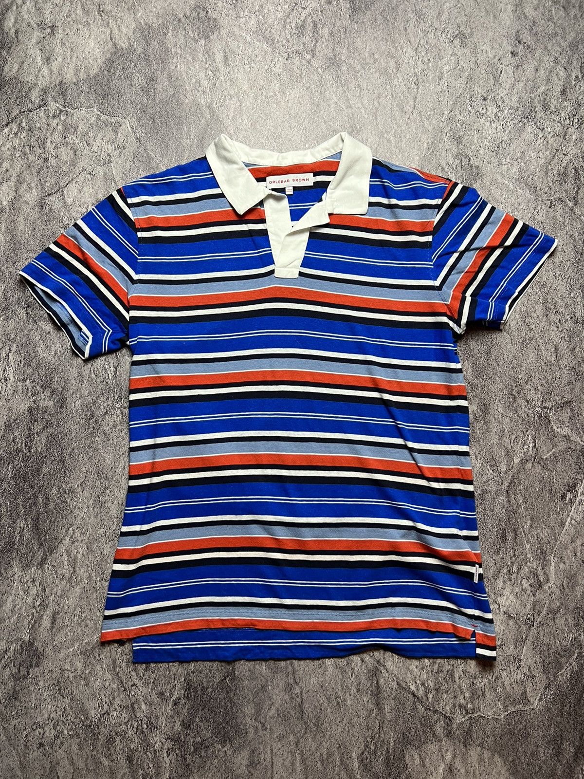 Pre-owned Orlebar Brown Striped Luxury Designer Polo Tee In Red