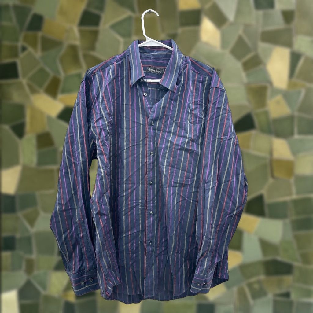 Vintage Kenneth Roberts Platinum Mens Shirt XL Blue Striped Long Sleeve Button-Up Cotton Size US XL / EU 56 / 4 - 1 Thumbnail