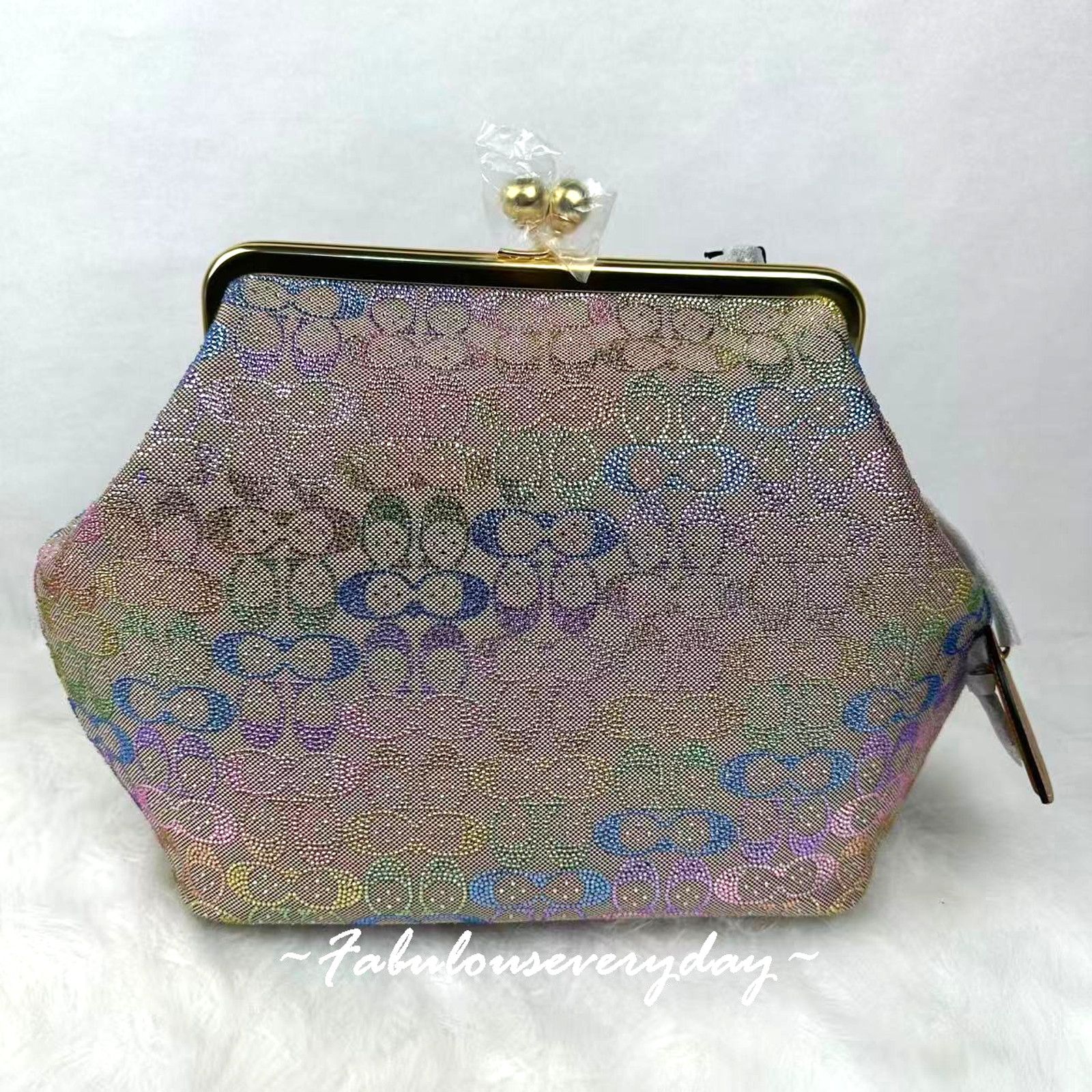 Coach Coach Large Kisslock Frame Crystal Sig Jacquard Rainbow Size ONE SIZE - 1 Thumbnail