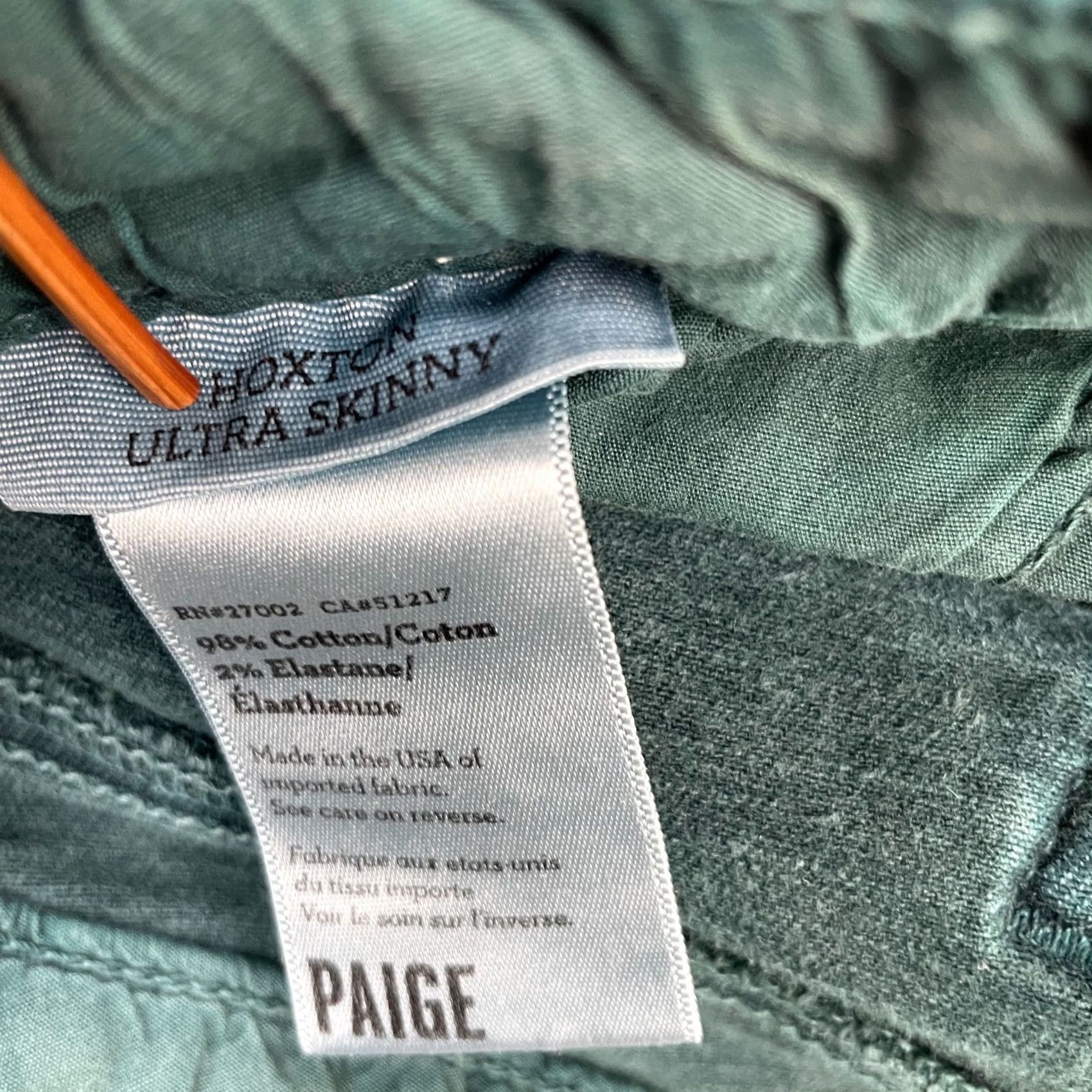 Paige Paige Jeans Womens 32x29 Green Hoxton Ultra Skinny Denim Logo Cotton Stretch Slim 5-Pocket Design Zipper Button Inseam 29 Size 24" / US 00 / IT 34 - 4 Thumbnail
