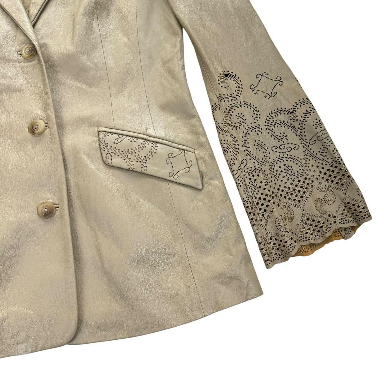 Other Wallace Sacks Beige Boho Leather Jacket Cut-Out Sleeves Size M / US 6-8 / IT 42-44 - 3 Thumbnail