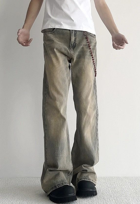 Japanese Brand × Vintage Retro cleanfit mud dyed flared jeans pants with pocket chain Size US 32 / EU 48 - 2 Thumbnail