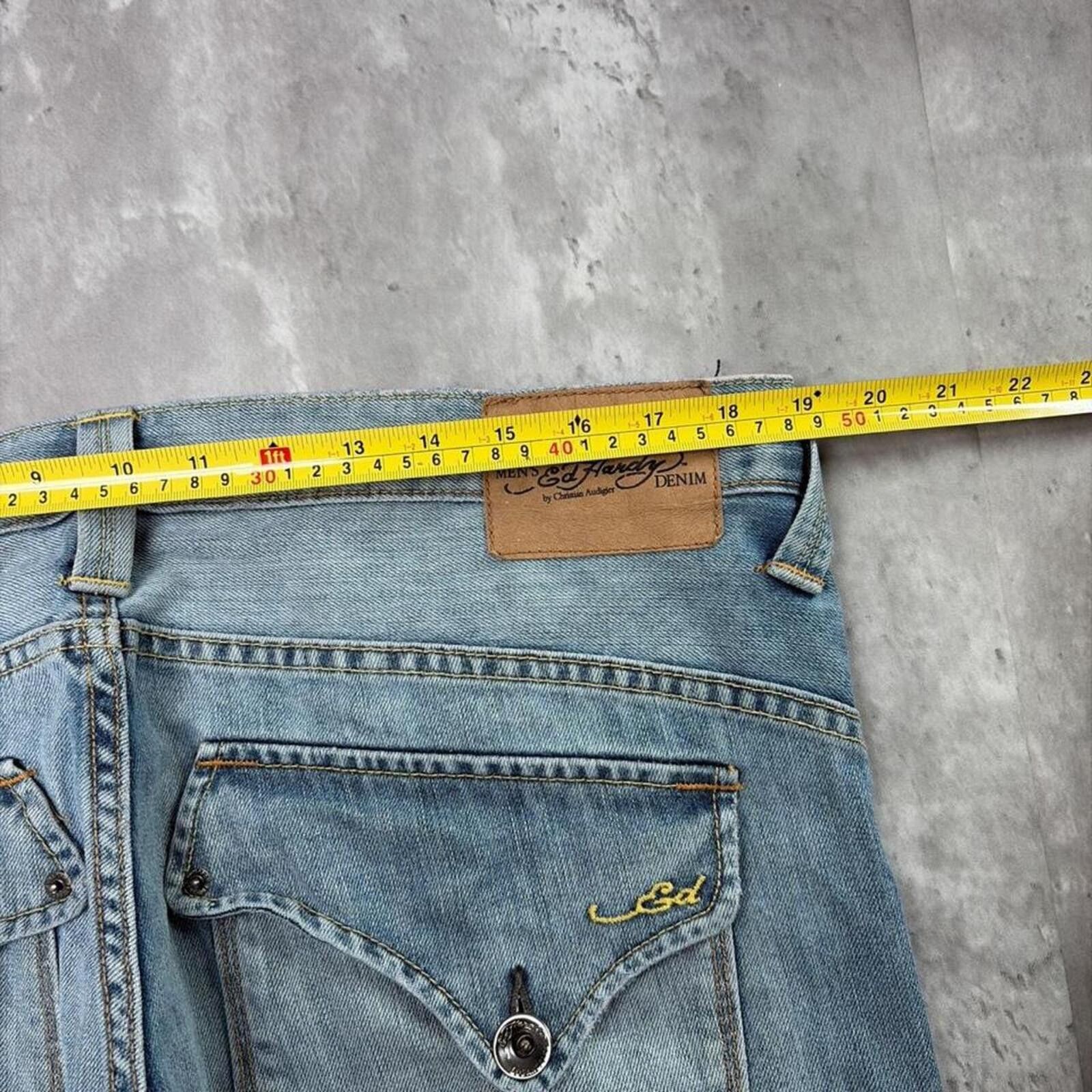 Ed Hardy Y2K Light Wash Ed Hardy Grunge Straight Denim Jeans Size US 36 / EU 52 - 6 Thumbnail