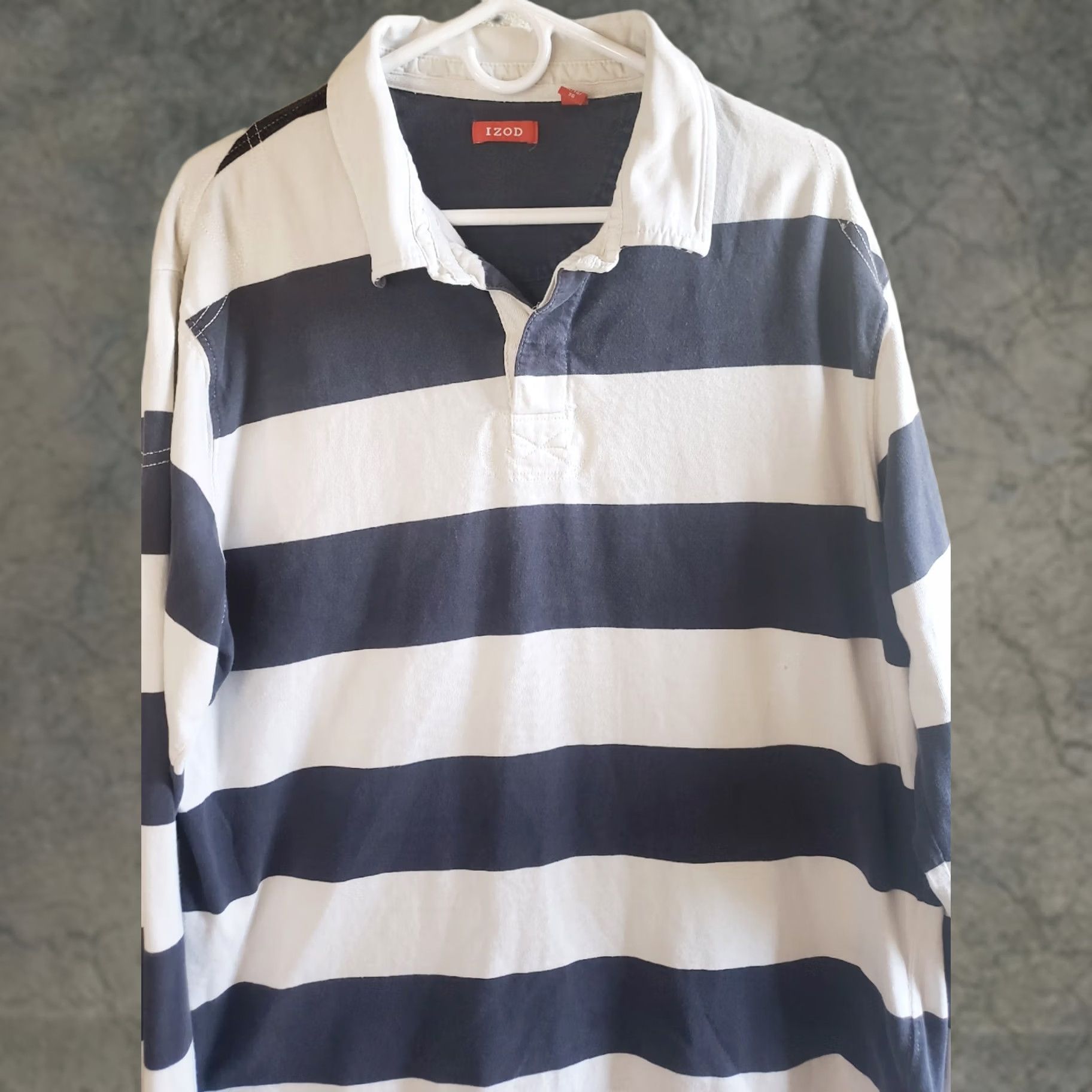 Izod VINTAGE IZOD Rugby Polo Shirt Men XL Blue White Stripe Cotton Long Sleeve EUC Size US XL / EU 56 / 4 - 1 Thumbnail