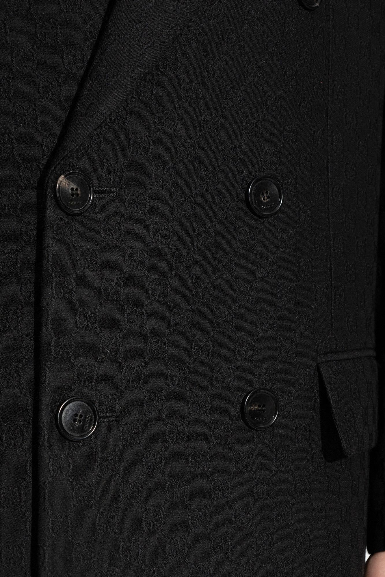 Gucci o1la5ras0526 GG Silk Wool Crepe Double-breasted Coat Black Size XS / US 0-2 / IT 36-38 - 5 Thumbnail