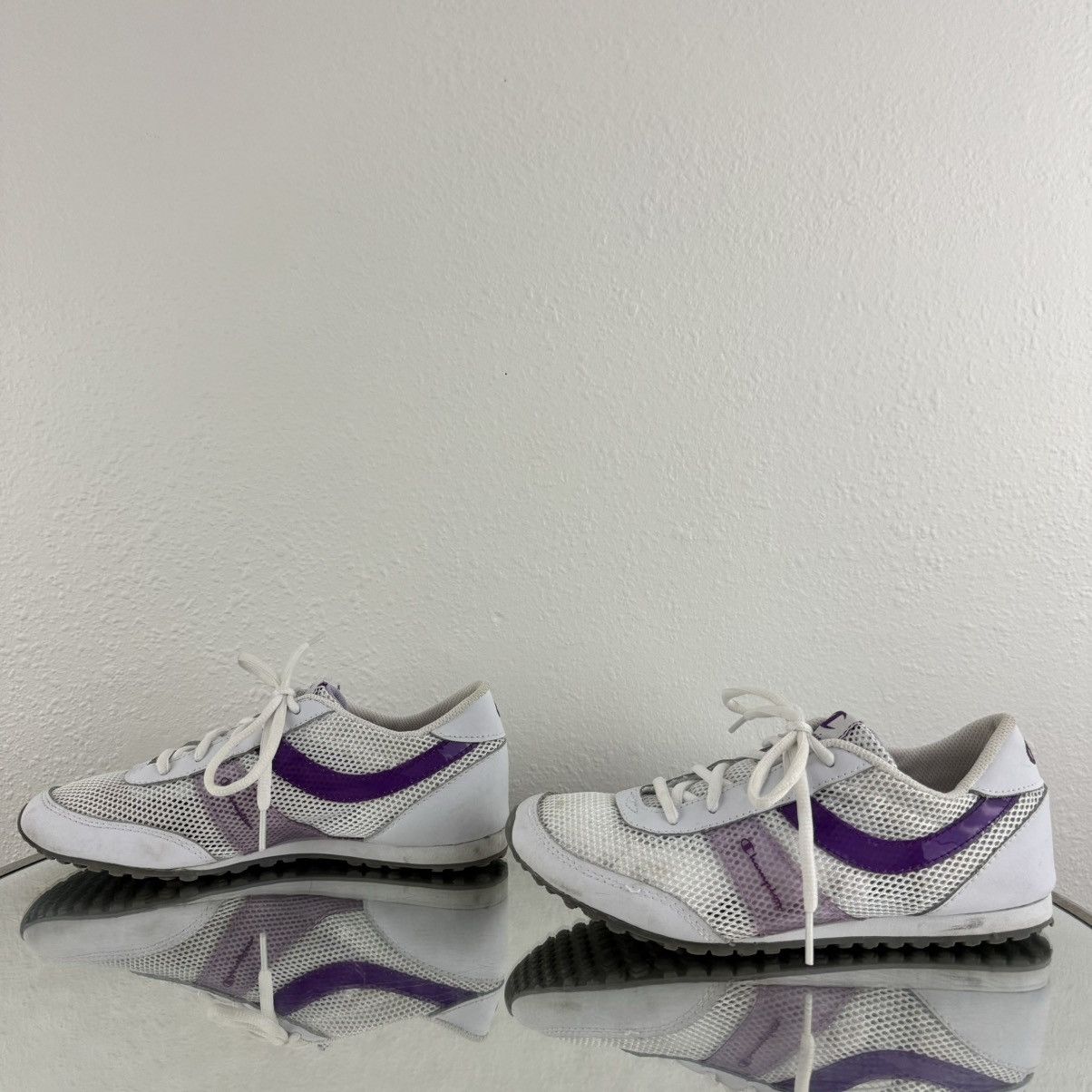 Champion CHAMPION Vintage Y2K White Purple Leather Track Sneakers Size US 7 / IT 37 - 9 Thumbnail