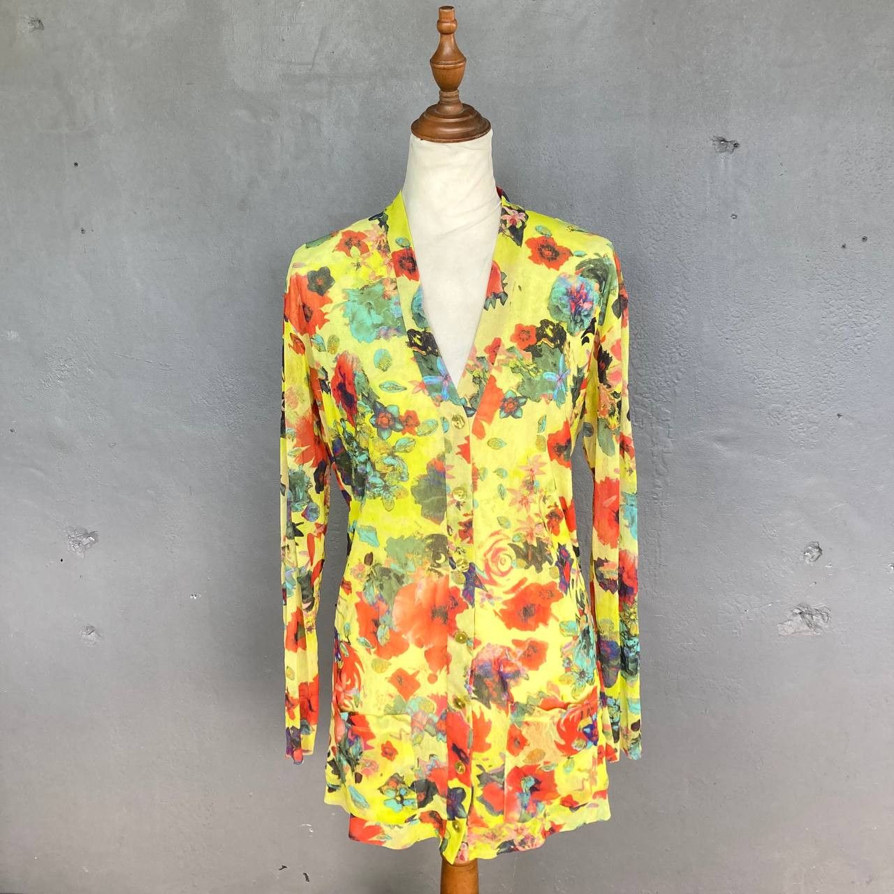 Jean Paul Gaultier Soleil – Sheer Mesh Floral Buttoned Cardigan Size L / US 10 / IT 46 - 2 Thumbnail