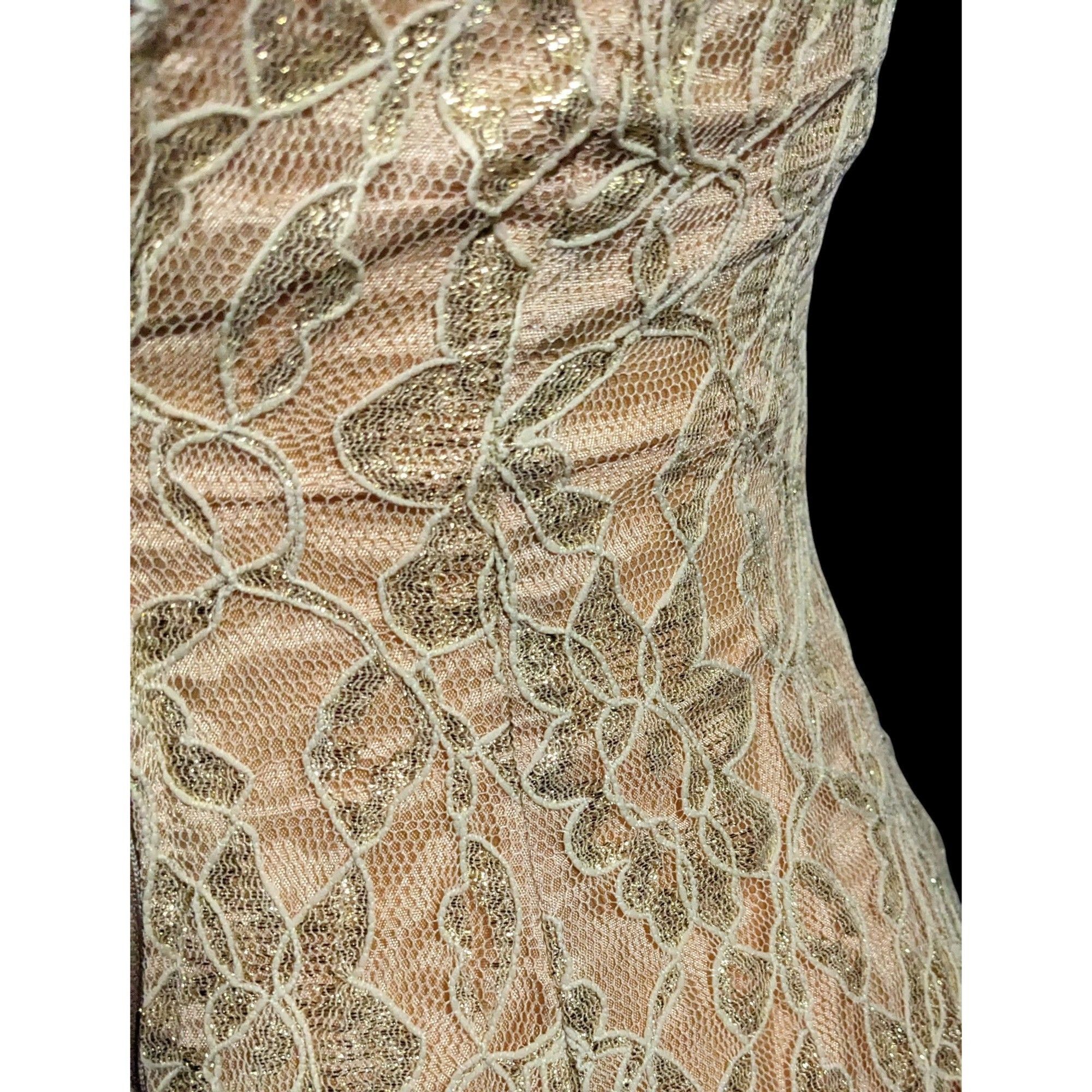 Other Vintage 90s Frederick's Of Holly Wood Gold Lace Dress Size S / US 4 / IT 40 - 5 Thumbnail