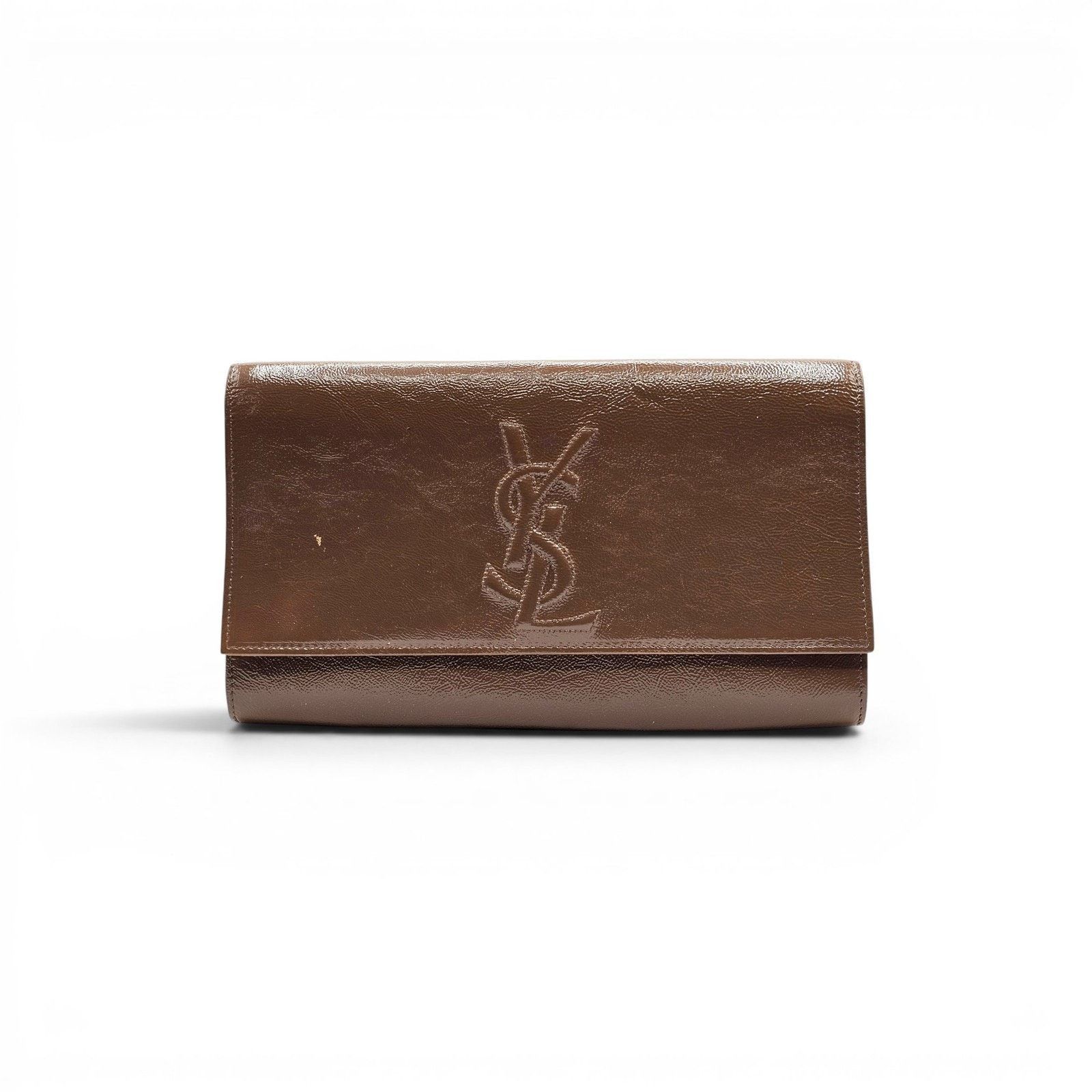 Yves Saint Laurent YSL Monogram Large Belle De Jour Clutch Brown Patent Leather Size ONE SIZE - 1 Thumbnail