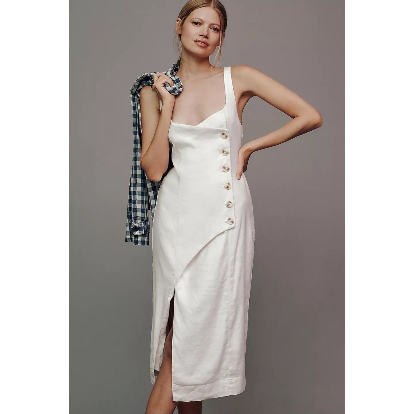 Anthropologie NWT Sleeveless Square-Neck Linen Wrap Midi Dress $178 1X Size XXL / US 16-18 / IT 52-54 - 5 Thumbnail