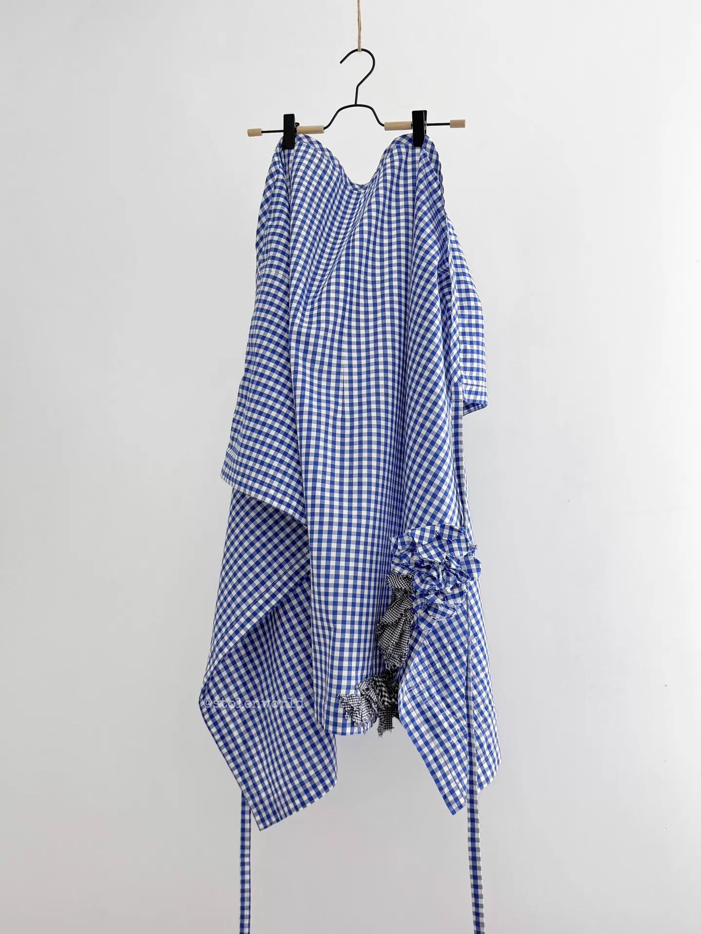 Comme des Garcons CDG 2000SS Blue White Gingham Pleated Wrap Skirt Size F Size 26" / US 2 / IT 38 - 3 Thumbnail