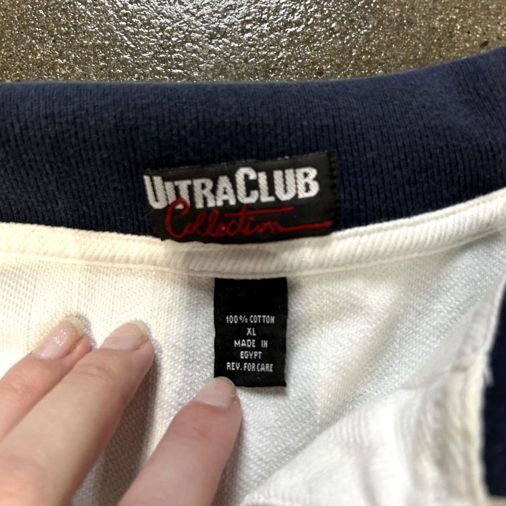 Vintage UltraClub Polo Shirt Mens XL White USCG Navy Trim Herringbone Cotton Casual Size US XL / EU 56 / 4 - 3 Thumbnail