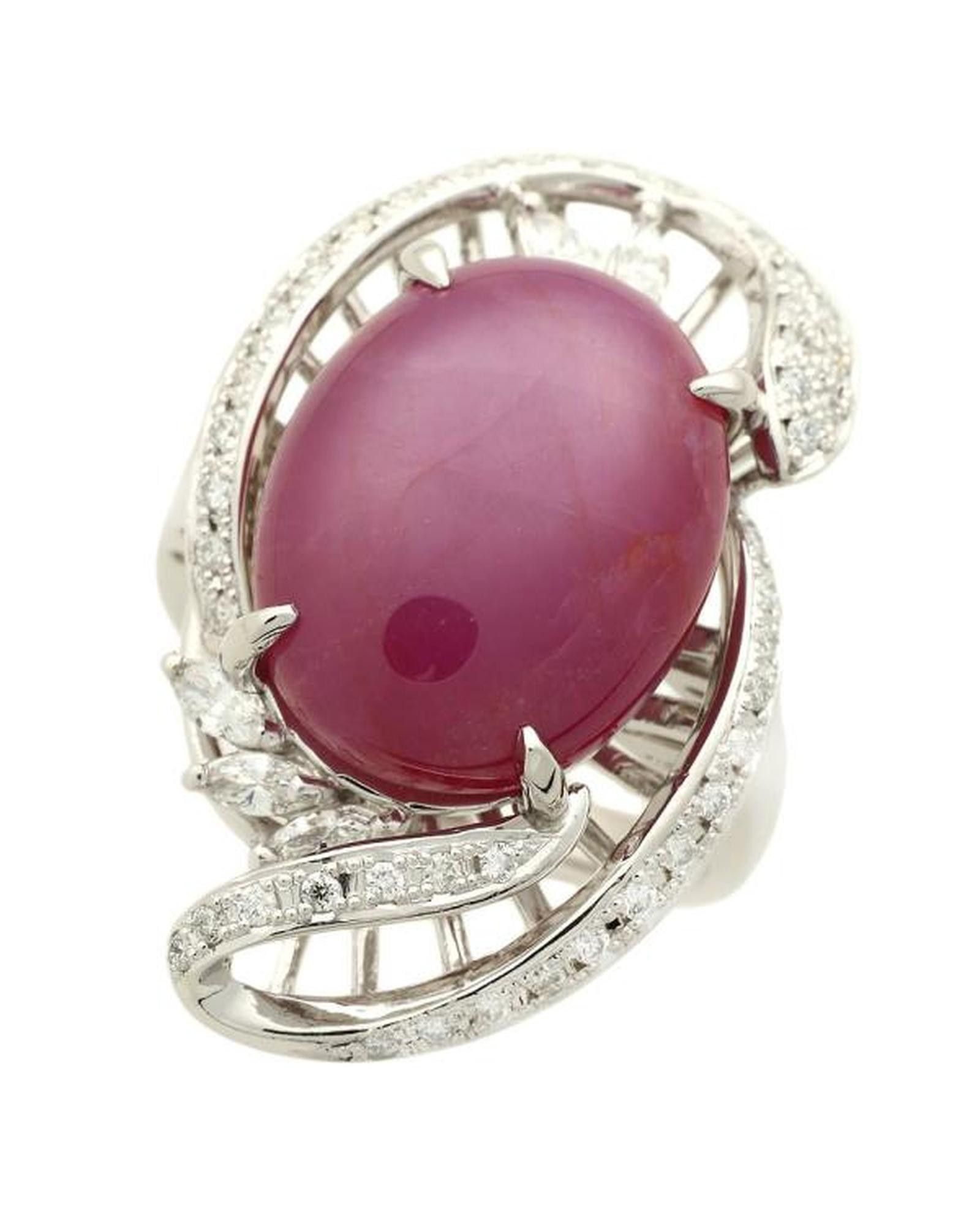 image of Silver Platinum Ruby & Diamond Ring, Women's