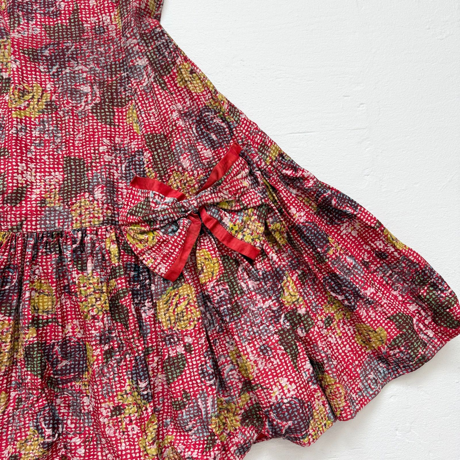 Vintage Vintage 50s Handmade Floral Fit & Flare Dress Bow Front, XXS Size XXS / US 00 / IT 34 - 2 Thumbnail