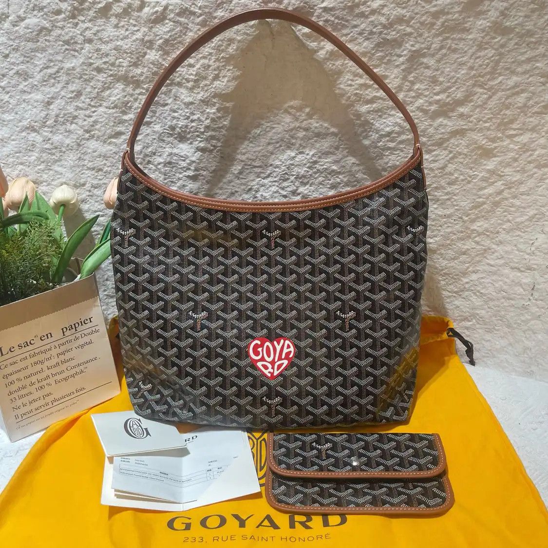 Goyard Hobo Brown Coated Canvas Print Shoulder Bag, Women's