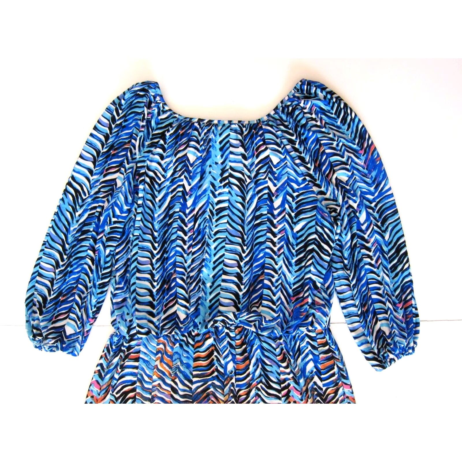 MAGGY LONDON Maggy London Blue Orange White Chevron Stretch Long Sleeve Sheath Dress 14 Size XL / US 12-14 / IT 48-50 - 5 Thumbnail