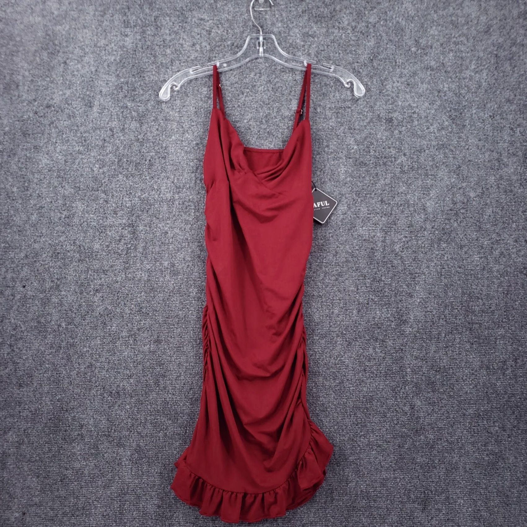 ZAFUL Zaful Dress Womens M Medium Red Bodycon Mini Ruched Ruffle V-Neck Sleeveless NEW Size M / US 6-8 / IT 42-44 - 2 Thumbnail