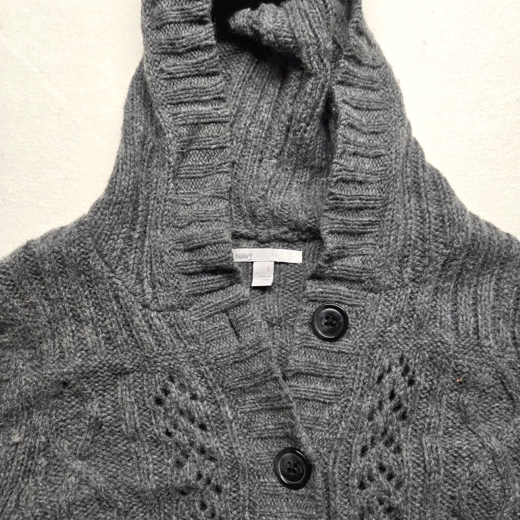 Old Navy Old Navy Sweater Gray Wool Blend V Neck Cable Knit Hoodie Large Womens Size L / US 10 / IT 46 - 2 Thumbnail