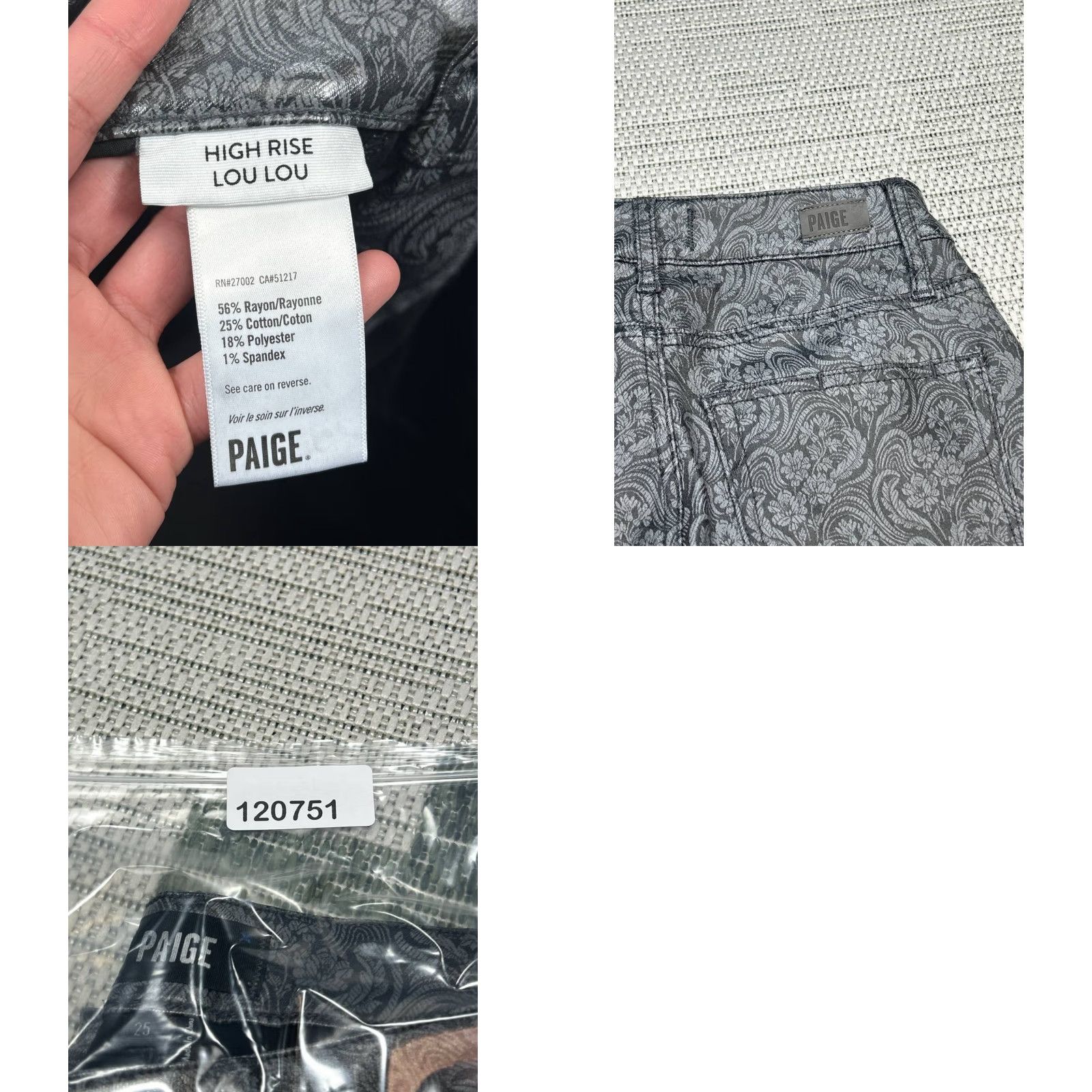 Paige Paige Jeans Womens Flared 25 Gray Logo JC Jacquard High Rise Lou Lou Landscape 25x31 Vintage No N/A Size 42" / US 20 - 8 Thumbnail
