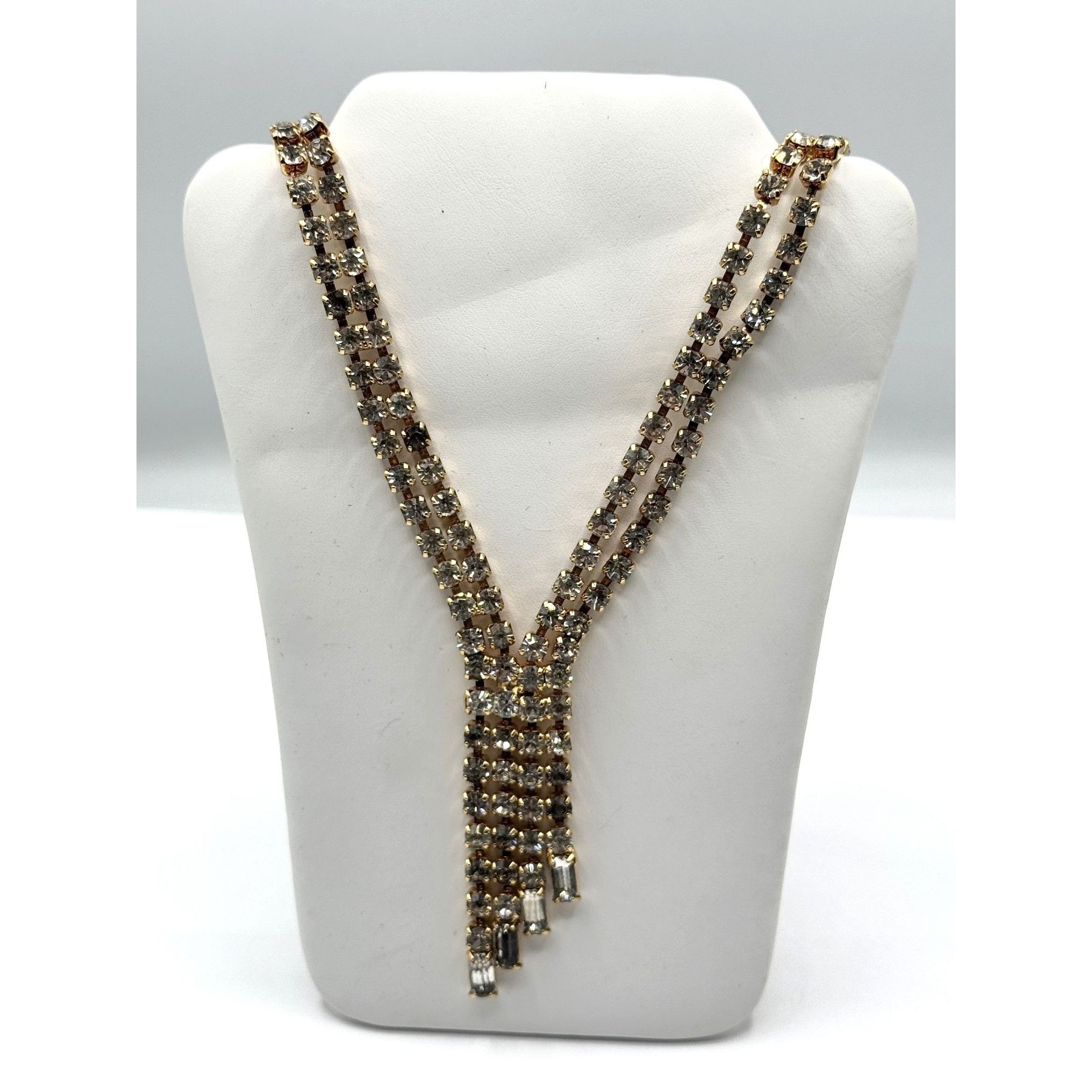 Vintage Vintage rhinestone chain gold tone waterfall tassel necklace Size ONE SIZE - 4 Thumbnail