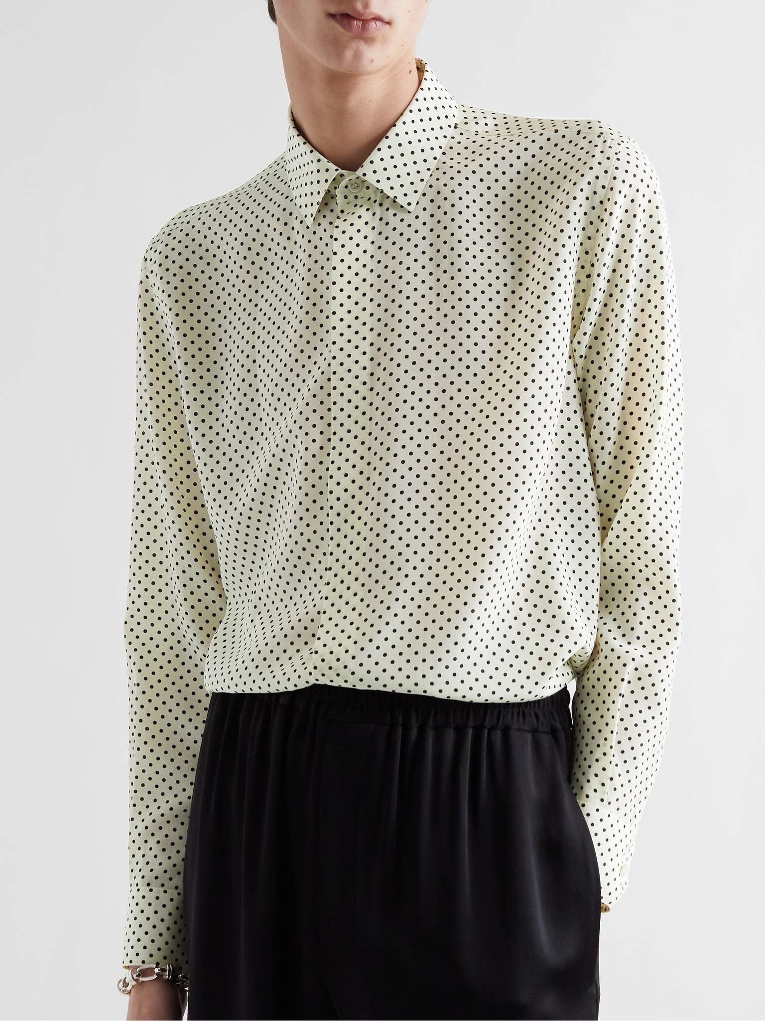 Saint Laurent Paris o1b1hav110425 Shirt in Dotted Crepe De Chine Size US M / EU 48-50 / 2 - 4 Thumbnail