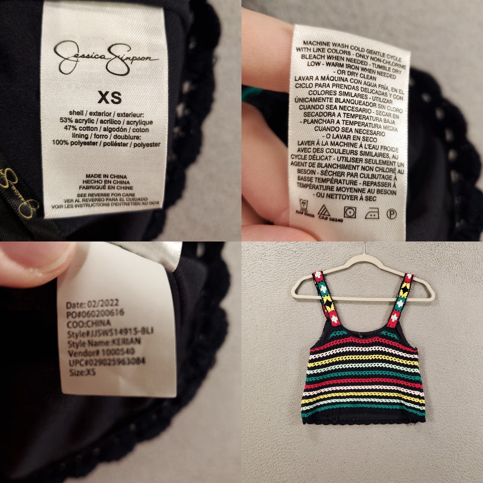 Jessica Simpson JESSICA SIMPSON Crochet Striped Cropped Tank Top Womens XS Multicolor Bohemian NWT Size XS / US 0-2 / IT 36-38 - 8 Thumbnail