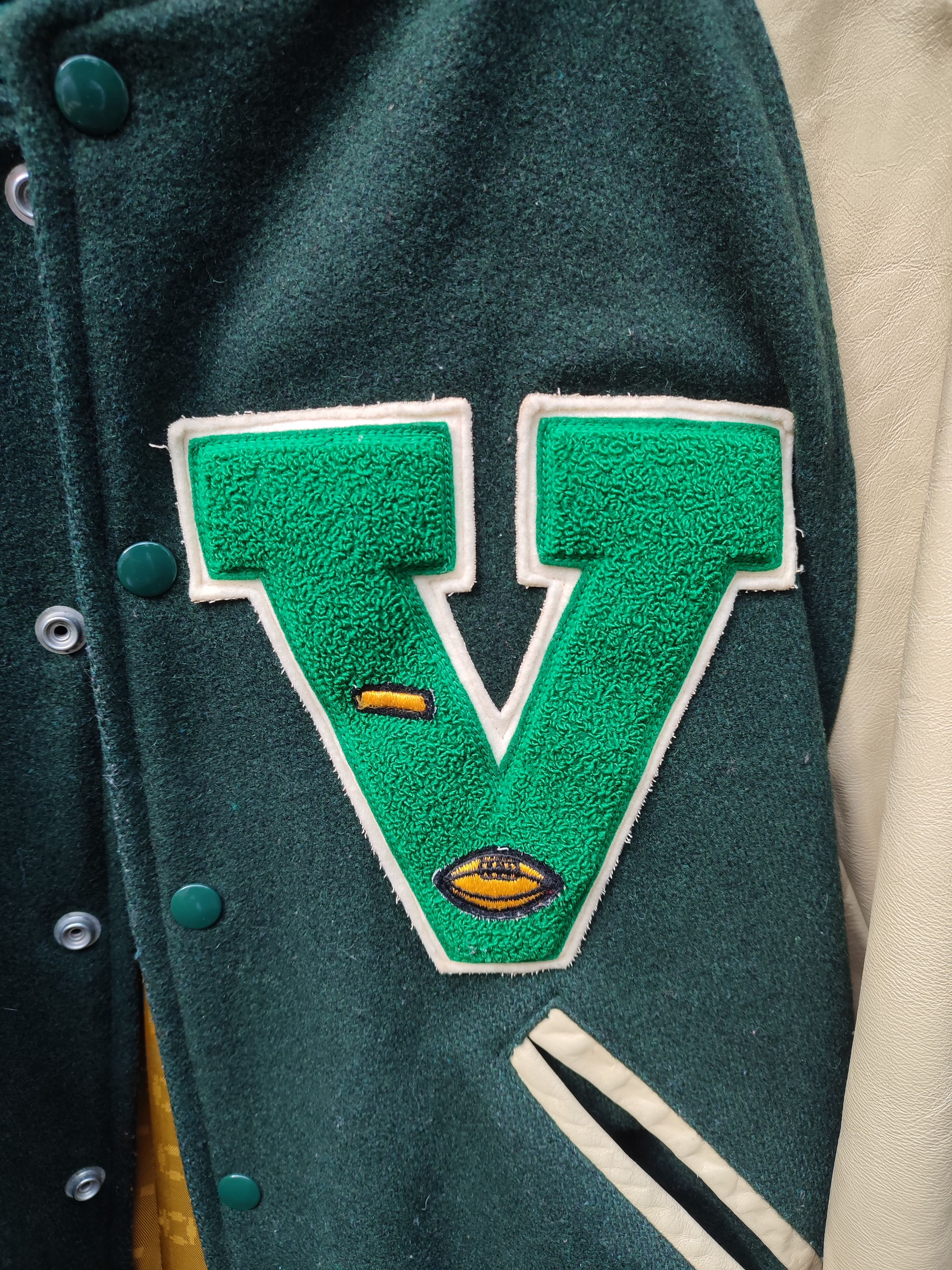 Vintage 70s Varsity jacket bottle green Size US L / EU 52-54 / 3 - 3 Thumbnail