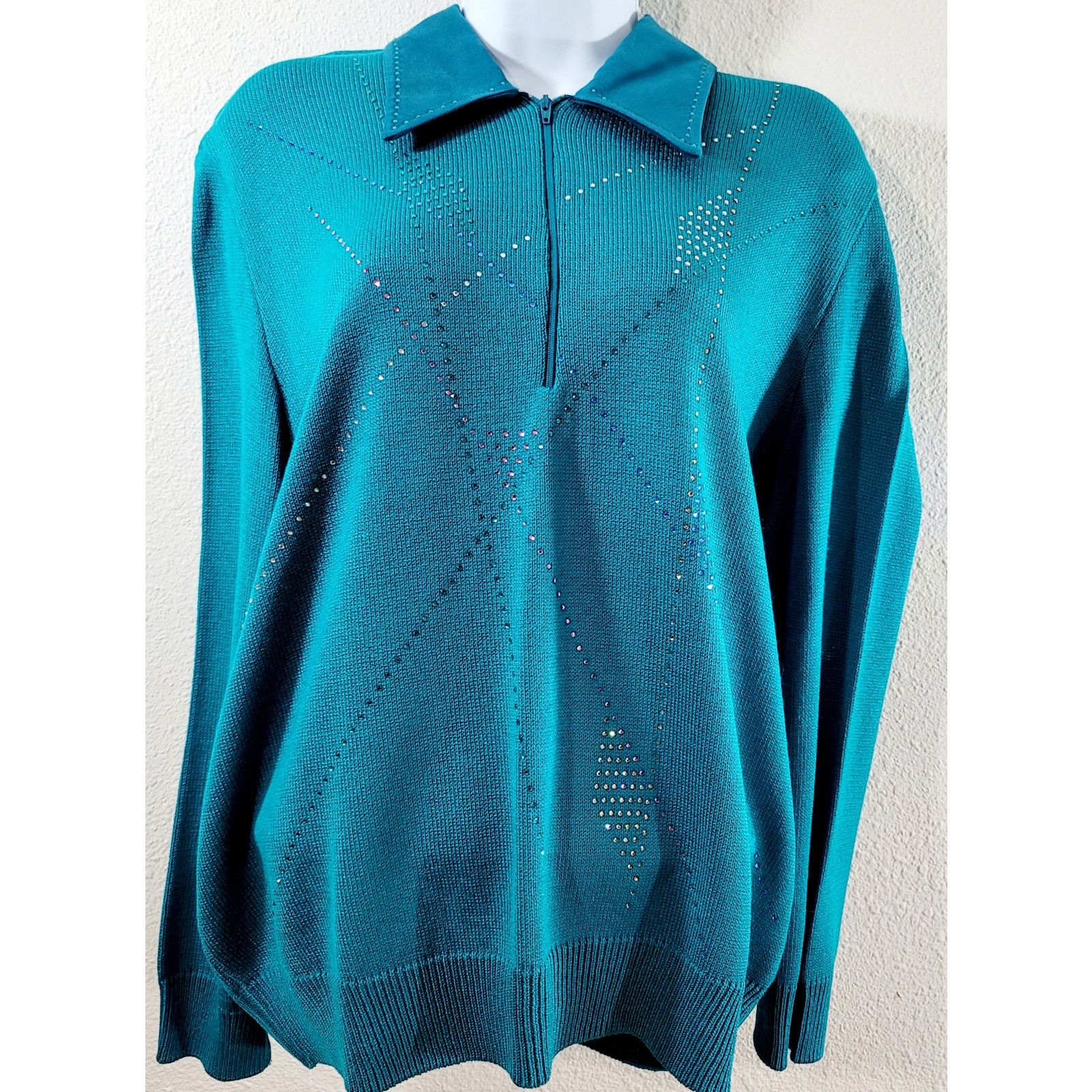 Other VTG Philippe Marques Teal Blue Rhinestone Sweater Top 16 Size XXL / US 16-18 / IT 52-54 - 1 Thumbnail