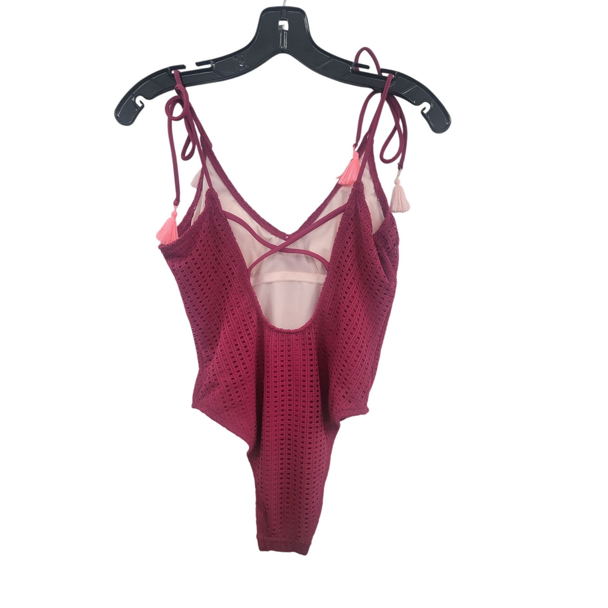 Other Xhilaration Womens Burgundy Crochet One-Piece Swimsuit With Size S / US 4 / IT 40 - 4 Thumbnail