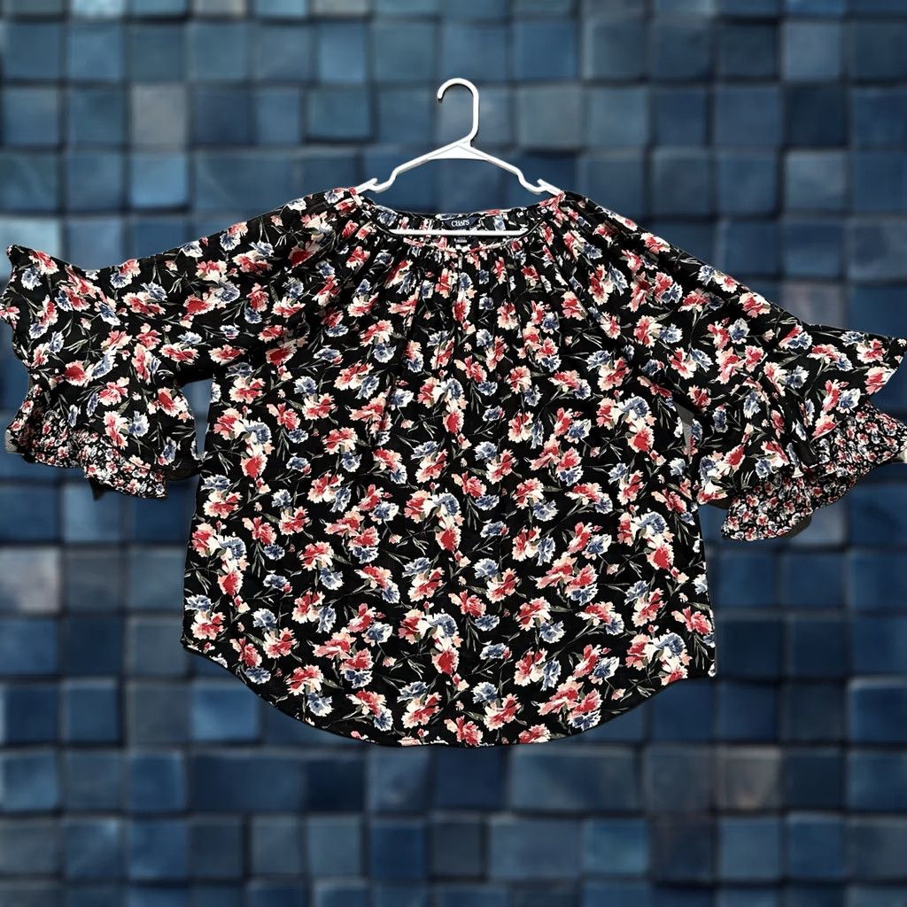 Chaps Chaps Ralph Lauren Blouse Womens Plus 1X Floral Sheer Bell Sleeve Keyhole Neck Size XL / US 12-14 / IT 48-50 - 1 Thumbnail