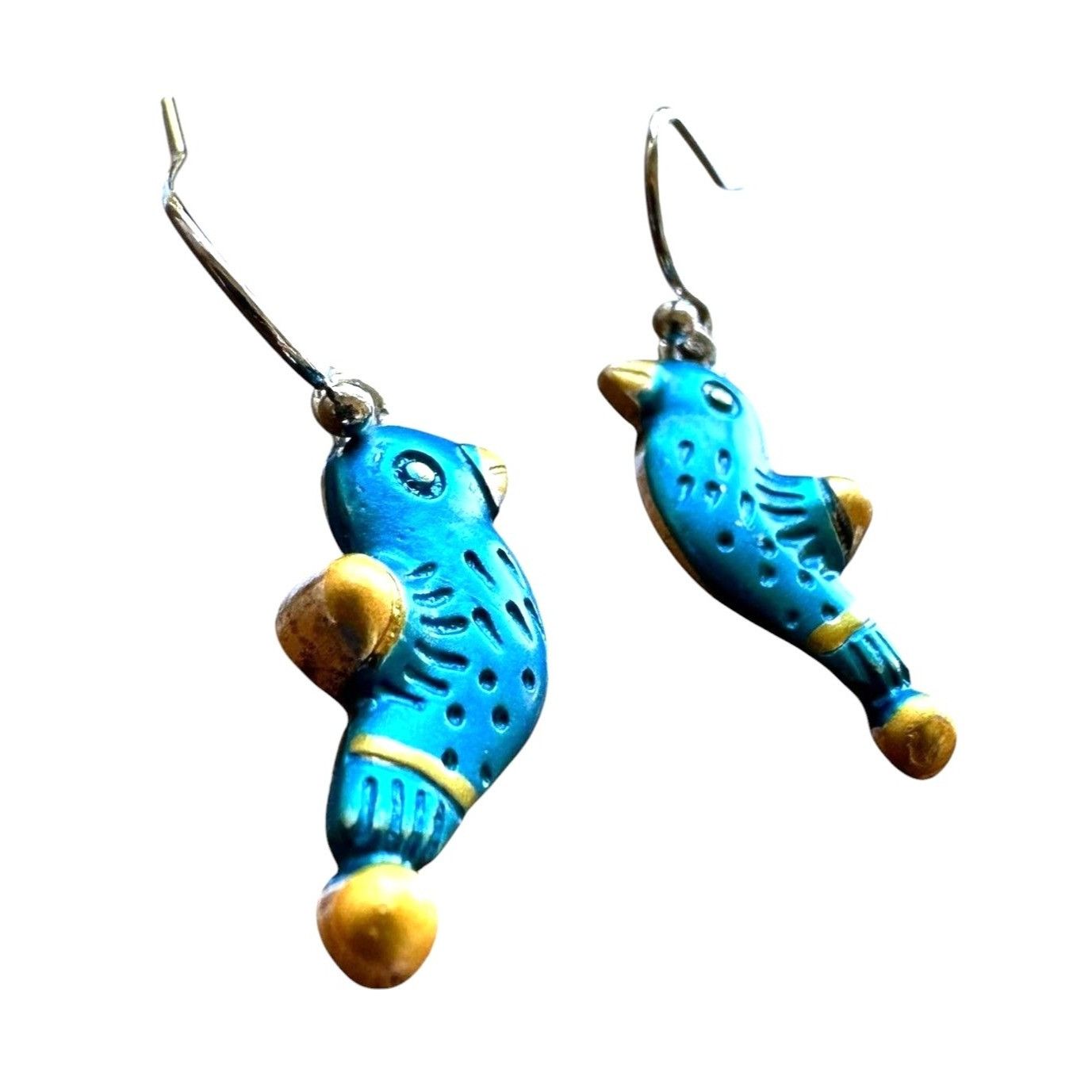 Handmade Bluebird Earrings New Painted Metal Dangle Hooks Bird Watche Size ONE SIZE - 5 Thumbnail