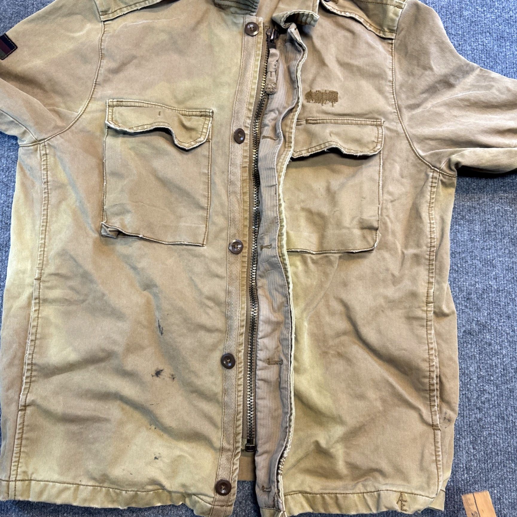 American Eagle Outfitters American Eagle Military Jacket Full Zip Men L Khaki Beige German Flag Distressed Style Shirt? Size US L / EU 52-54 / 3 - 7 Thumbnail