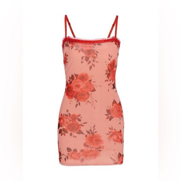 Guizio GUIZIO Floral Mesh Bodycon Minidress Floral Lace Trim dress Size L / US 10 / IT 46 - 15 Thumbnail