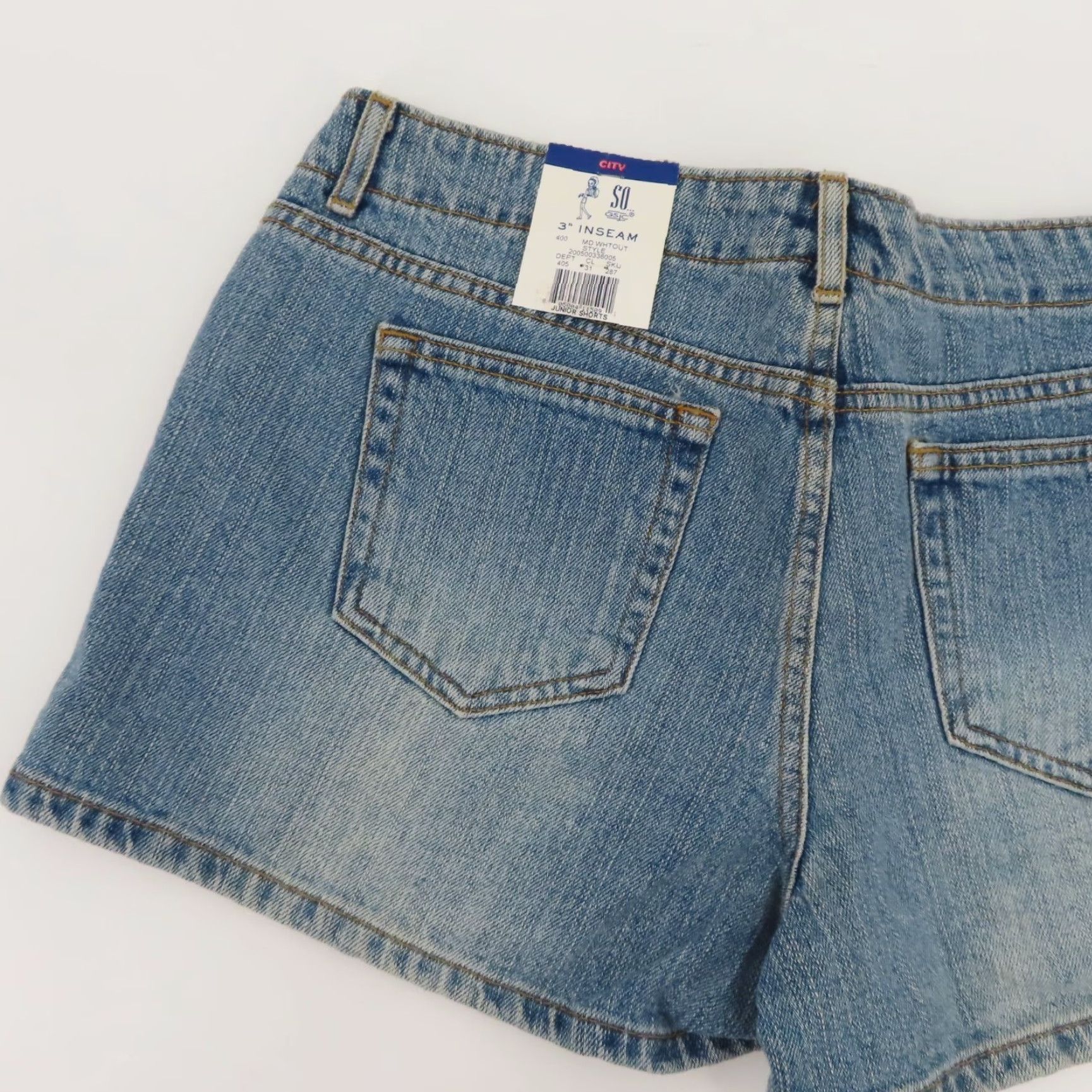 Denime VINTAGE SO Juniors 11 3in Inseam City No Waist Blue Denim Jean Shorts Y2K All Cotton NEW Size 32" / US 10 / IT 46 - 5 Thumbnail