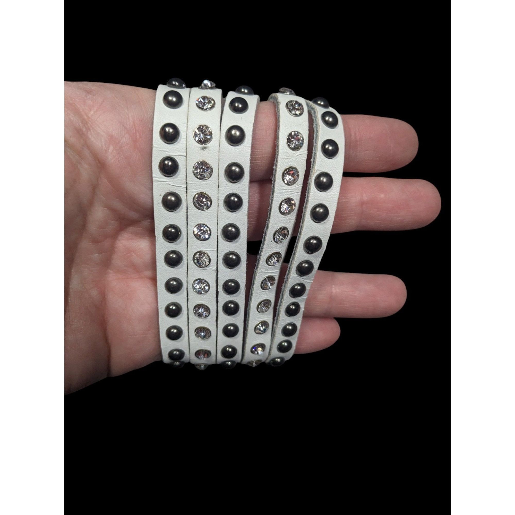 Other Alternative Glam Multilayer White Faux Leather Metal Rhinest Size ONE SIZE - 5 Thumbnail