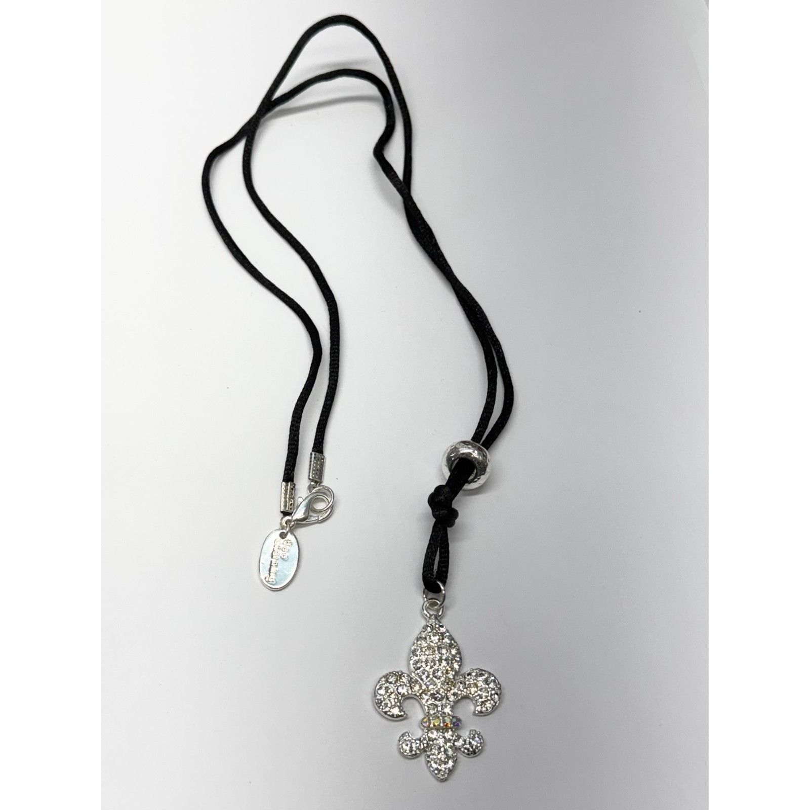 Vintage Fabric rhinestone fleur de lis rhinestone pendant necklace Size ONE SIZE - 2 Thumbnail