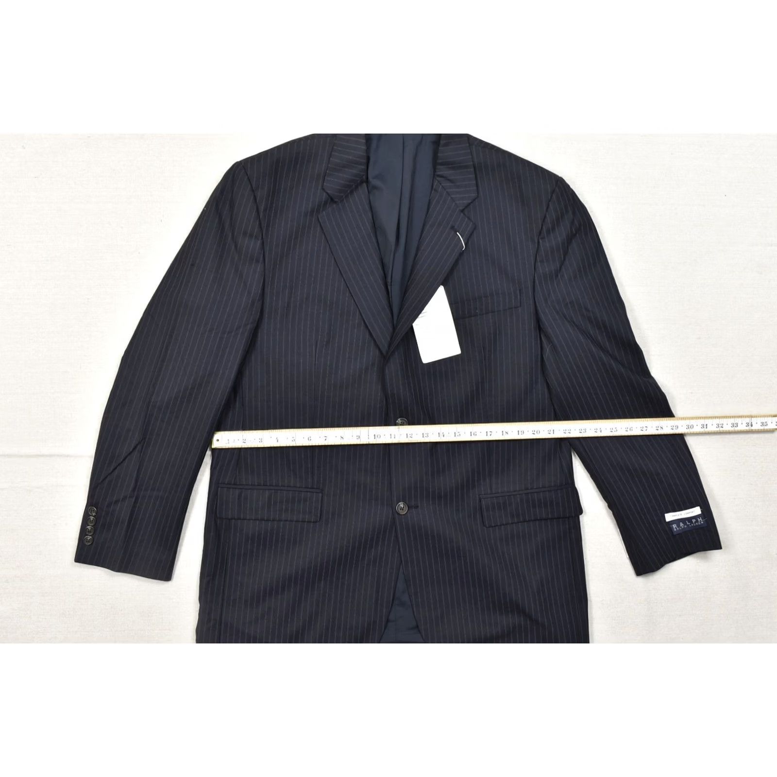 Ralph Lauren Ralph Lauren Men's Blazer 44L Navy Pinstripe Wool Lycra 2-Button Front Notch Lapel Single-Vented Long Jacket Coat Size 44R - 3 Thumbnail