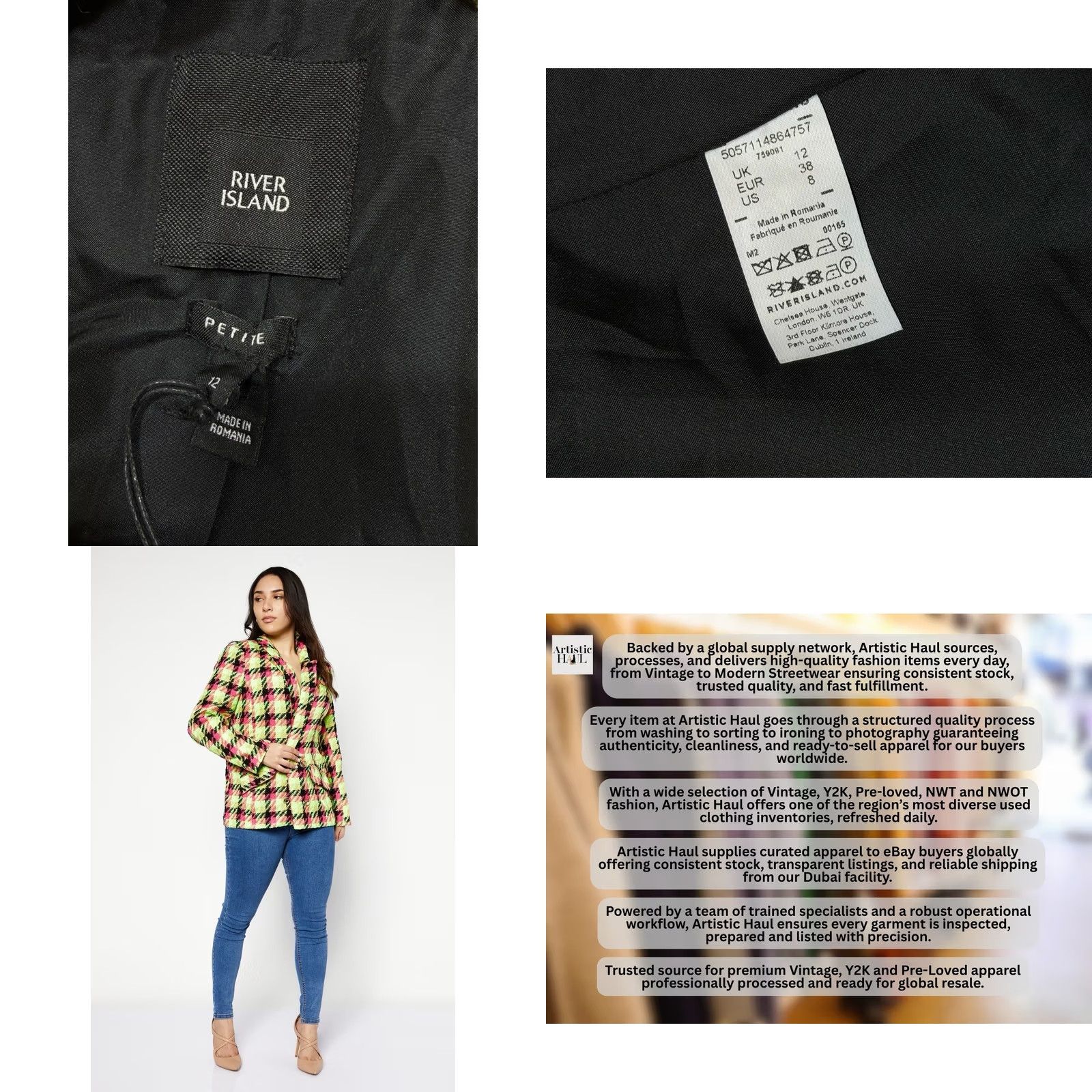 River Island River Island Blazer Neon Lime Pink Black Check Boucle Ladies UK 12 US 8 Plus Size Size XL / US 12-14 / IT 48-50 - 8 Thumbnail