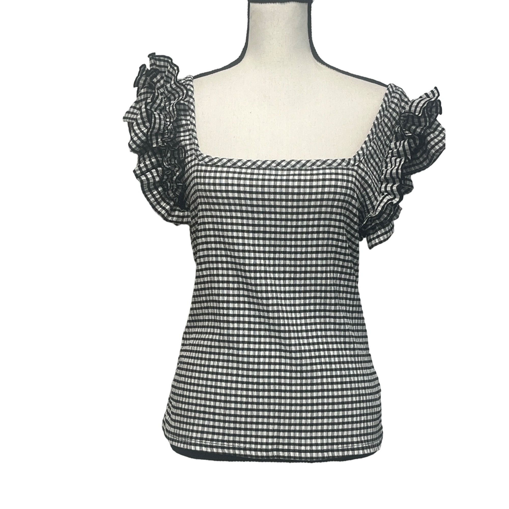 Other Circus NY Anisa Ruffle Shoulder Square Neck Top Black White Size L / US 10 / IT 46 - 1 Thumbnail