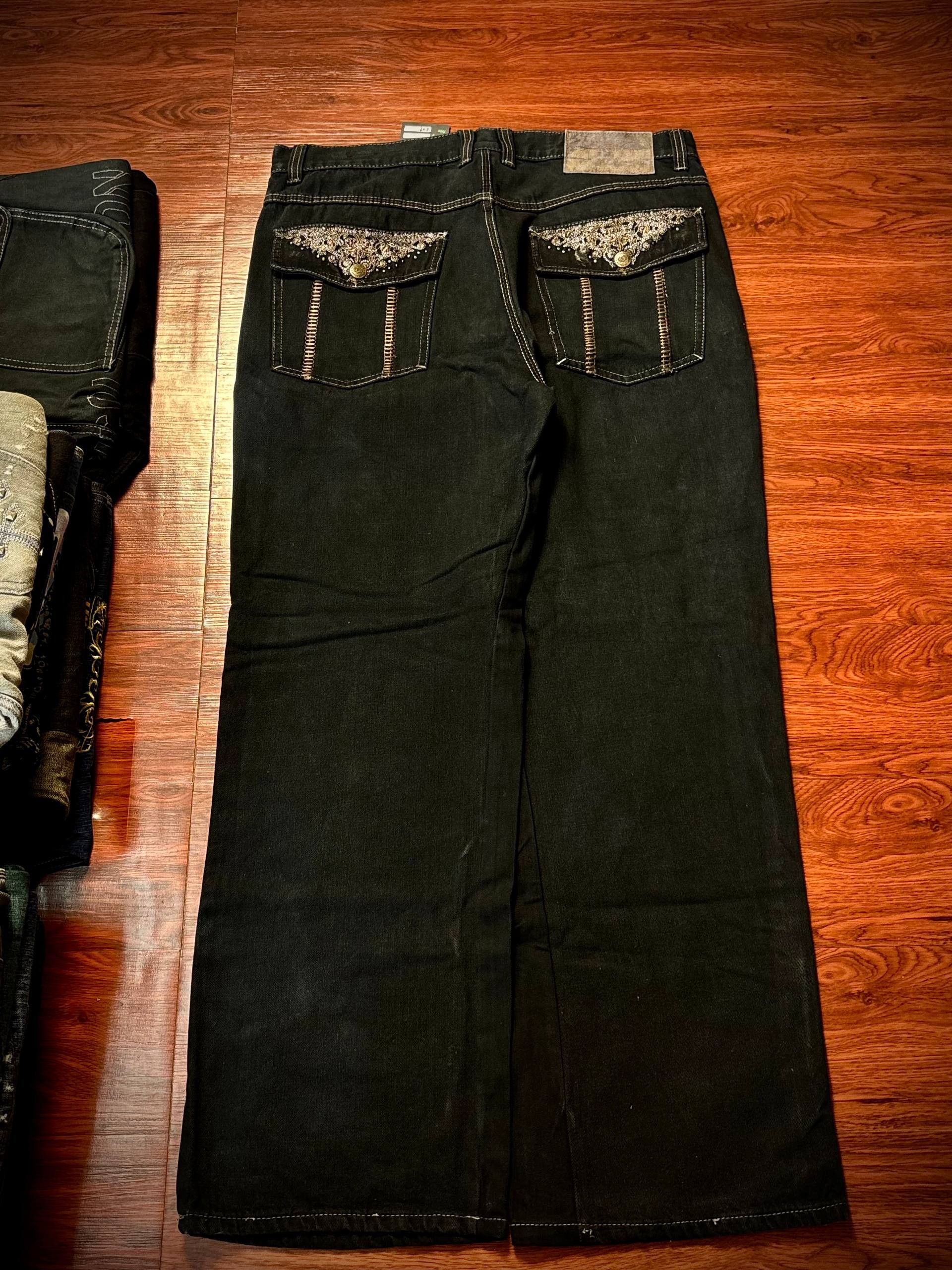 JNCO Vintage 00s Phat Farm Black Denim Jeans Studded Flip Pocket Size US 38 / EU 54 - 1 Thumbnail