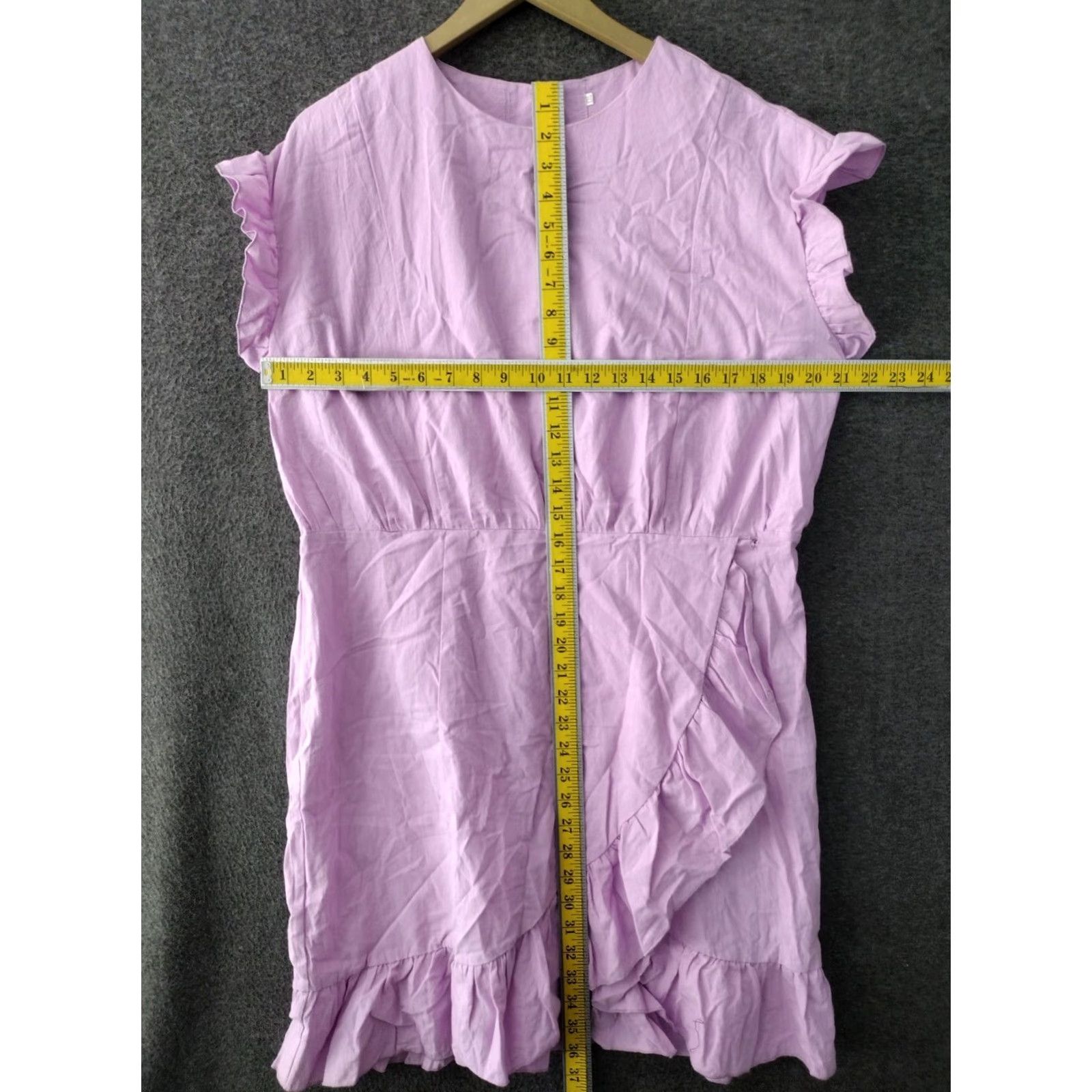 Shein SheIn Womens Dress XXL Cotton Lilac Flutter Sleeve Crew Neck Ruffle Over Lap Mini Bohemian Size 2XL Purple Size XXL / US 16-18 / IT 52-54 - 4 Thumbnail