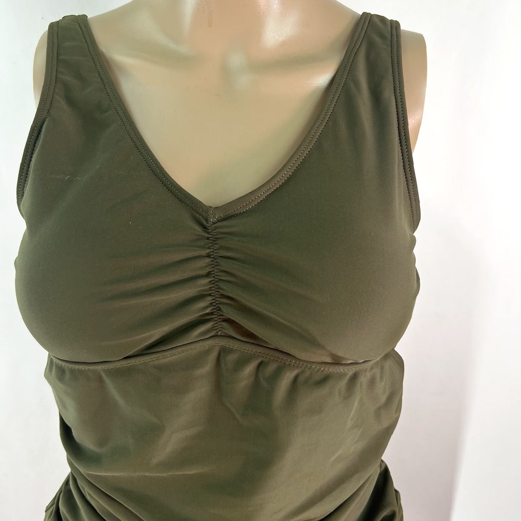 Vintage VINTAGE Tempt Me Women's One Piece Skirt Swimsuit Retro Ruched Army Green Medium Size 32" / US 10 / IT 46 - 2 Thumbnail