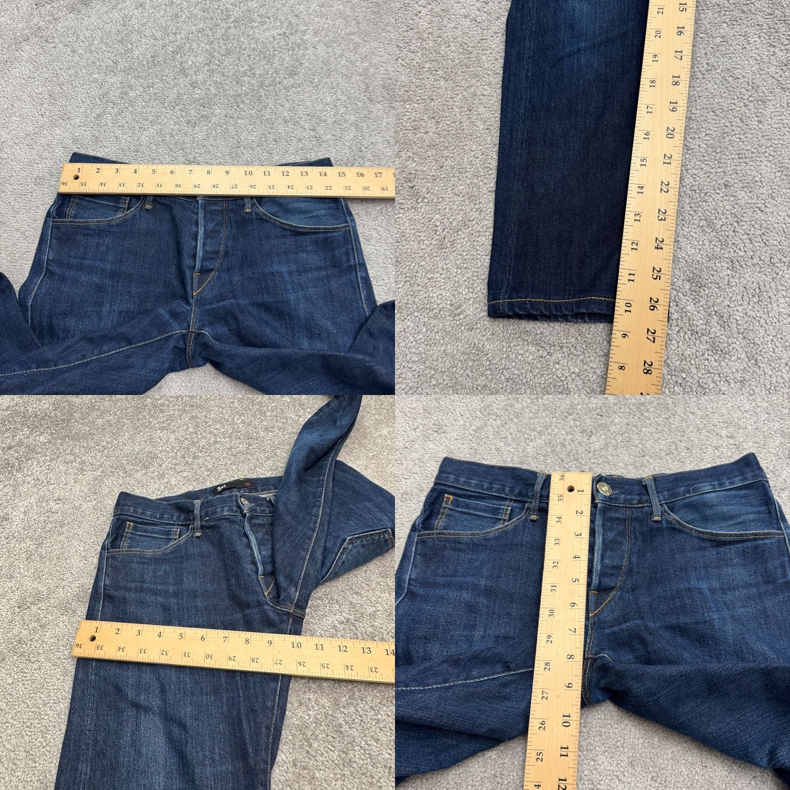 3x1 3x1 M5 Jeans Men 29 Slim Low Rise Straight Denim Blue Dark Wash Button Fly 5-Pocket Polyester Cotton Size US 29 - 9 Thumbnail