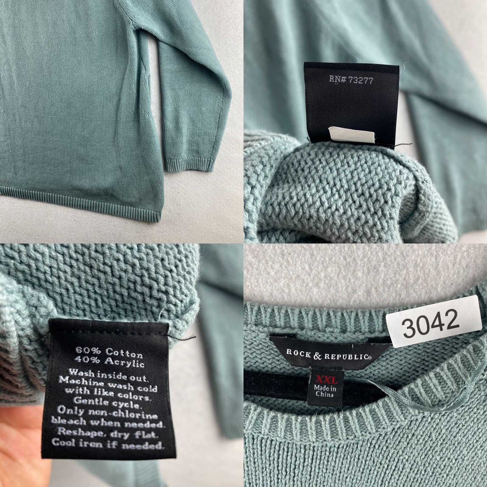 Vintage Rock & Republic Sweater Womens 2XL Blue Pullover Long Sleeve Lace Side Tie Size XXL / US 16-18 / IT 52-54 - 10 Thumbnail